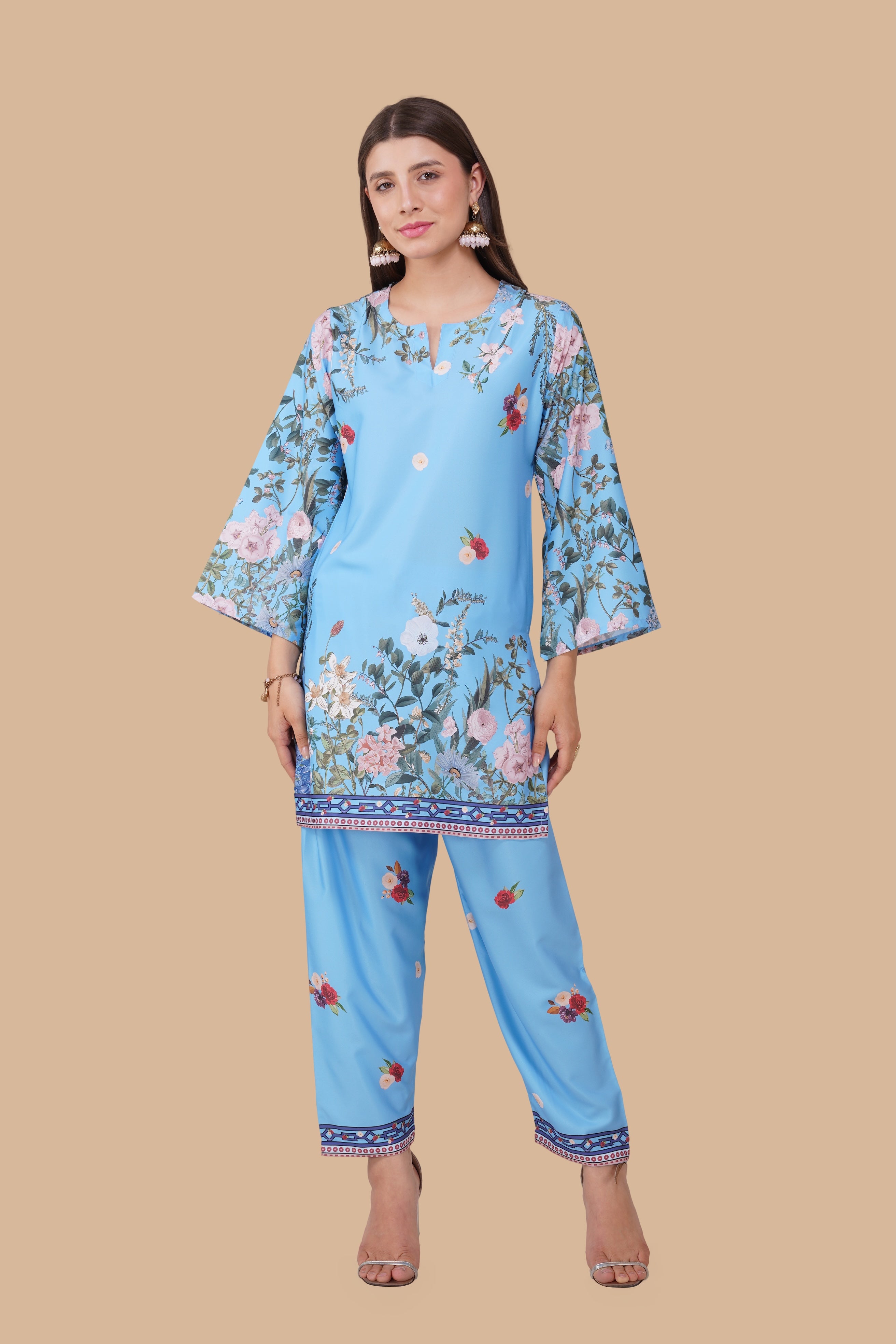 Printkari Poly Muslin Co-ord set in Sky Blue