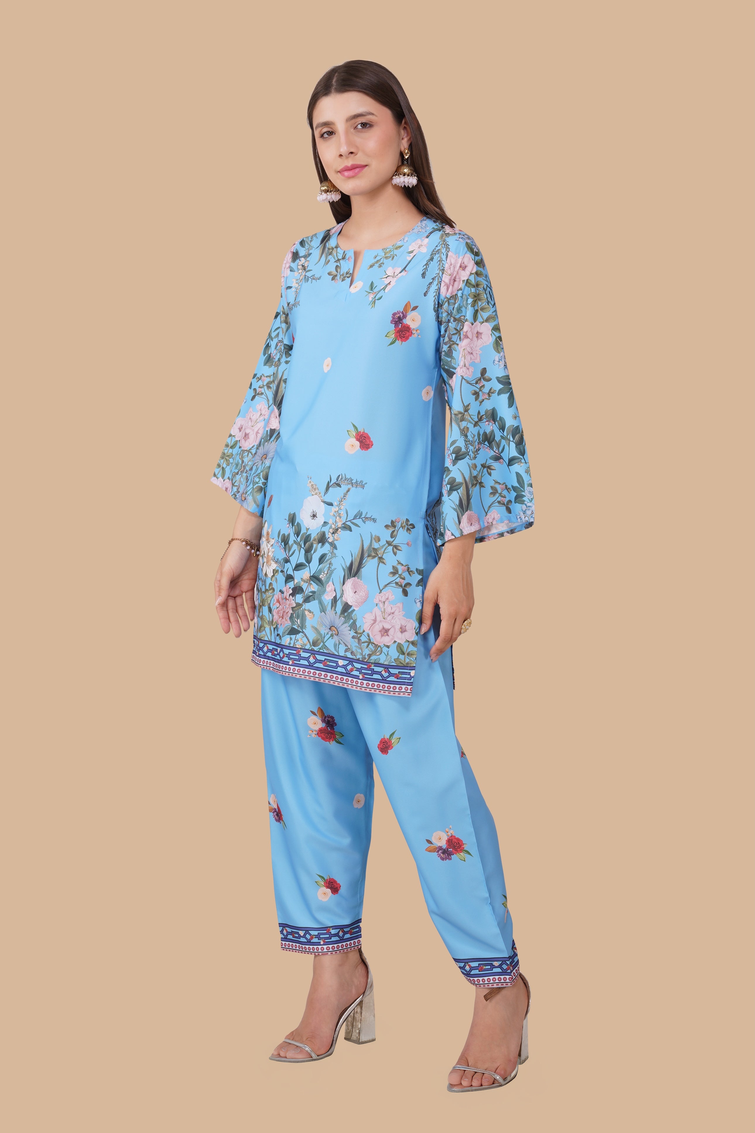 Printkari Poly Muslin Co-ord set in Sky Blue