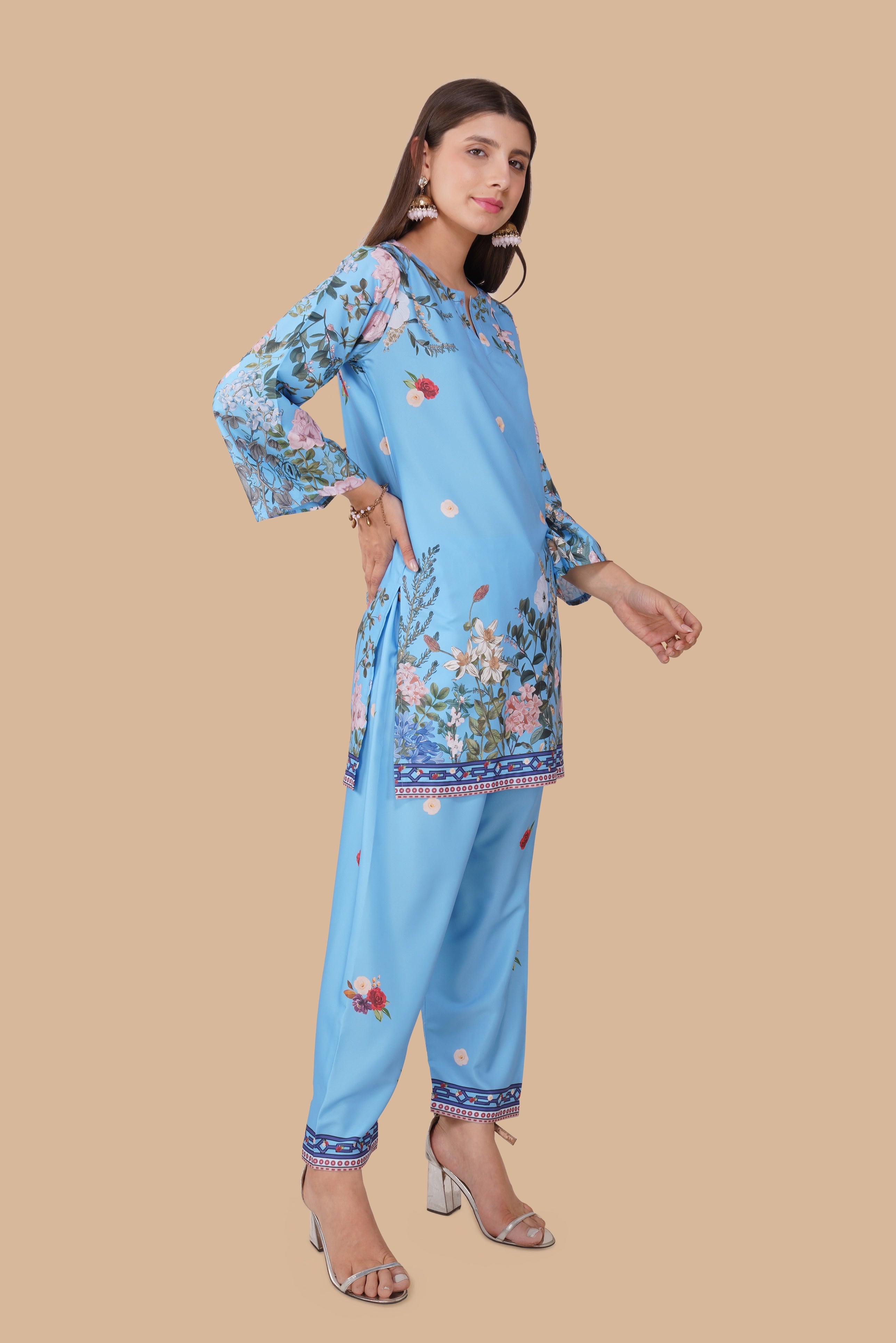 Printkari Poly Muslin Co-ord set in Sky Blue