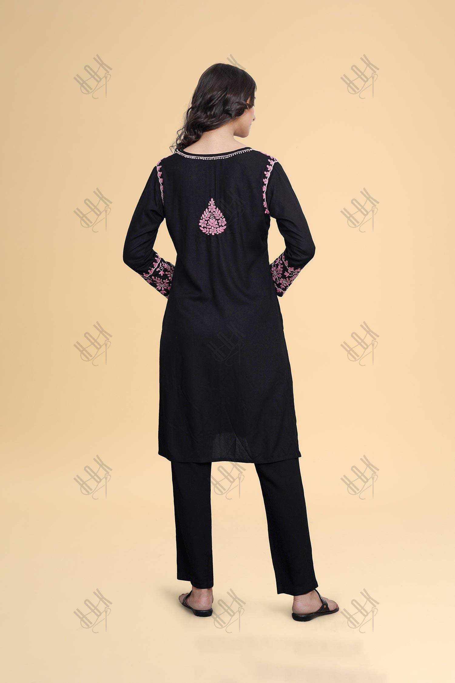 Saba Chikankari Kurta Set in Rayon Cotton - Black