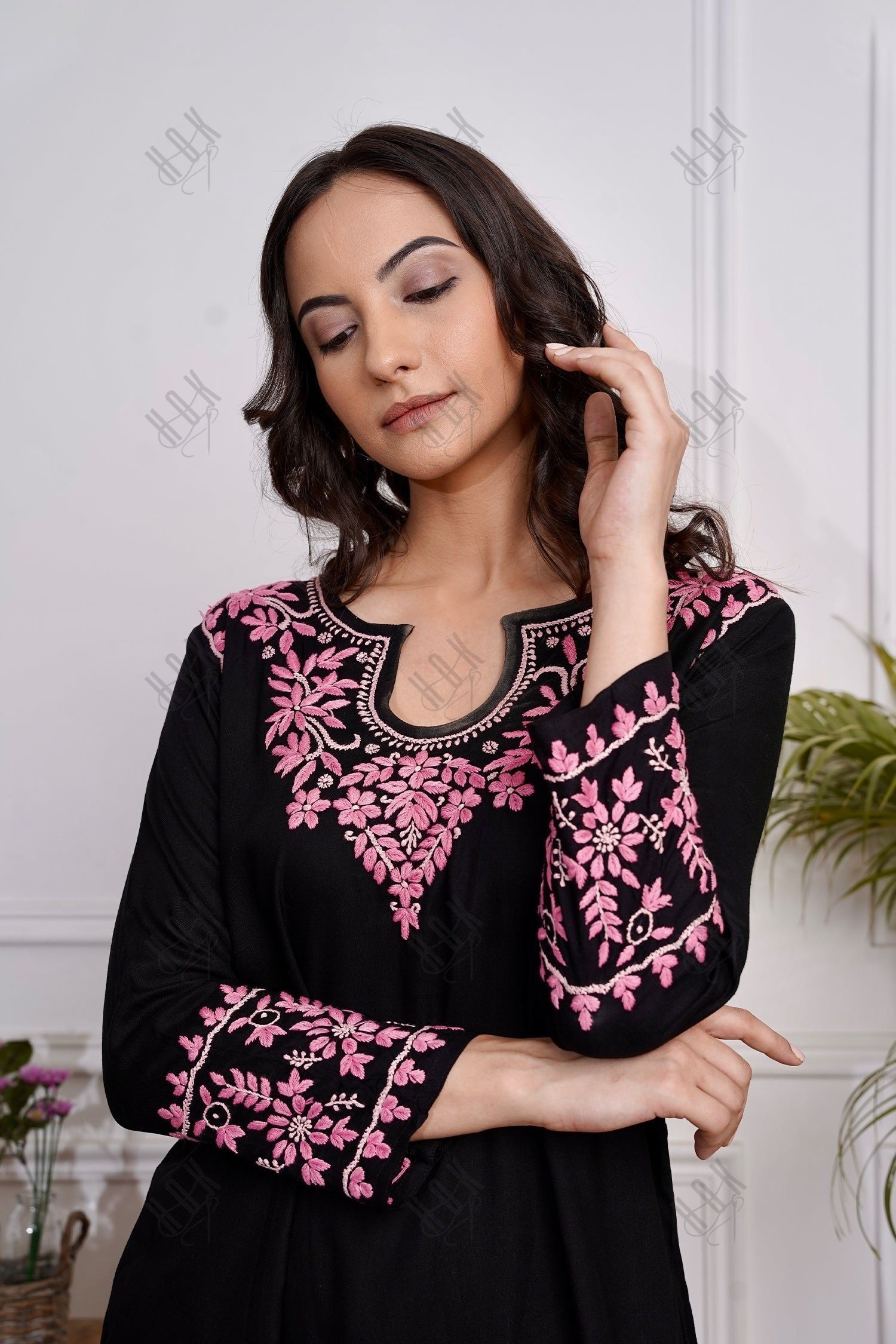 Saba Chikankari Kurta Set in Rayon Cotton - Black