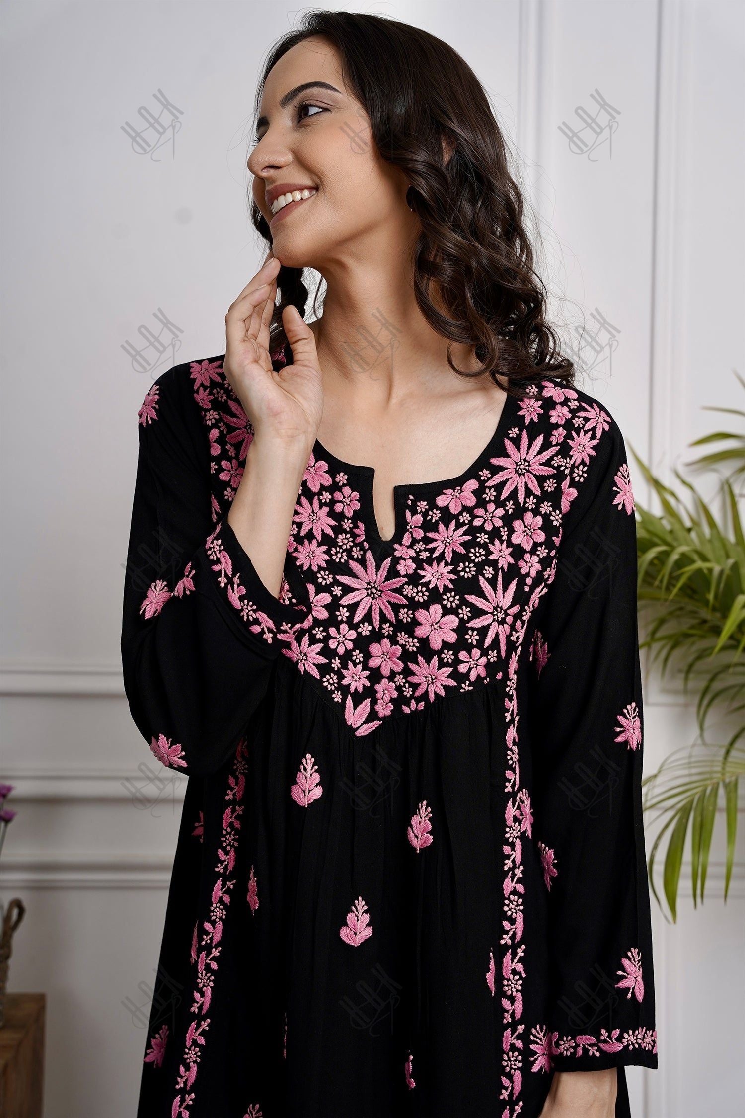 Saba Chikankari Kurta in Rayon Cotton - Black