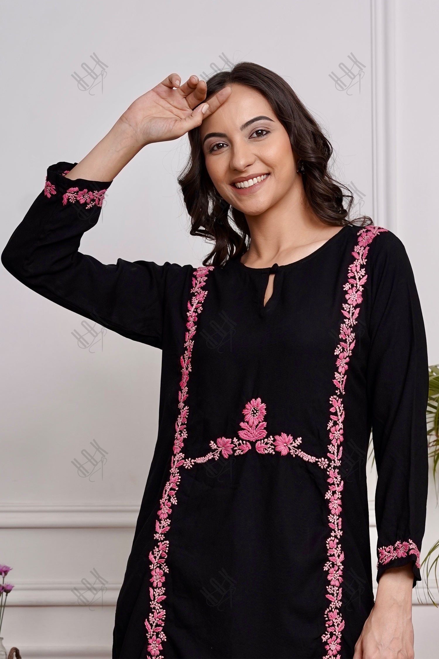 Saba Chikankari Kurta in Rayon Cotton - Black