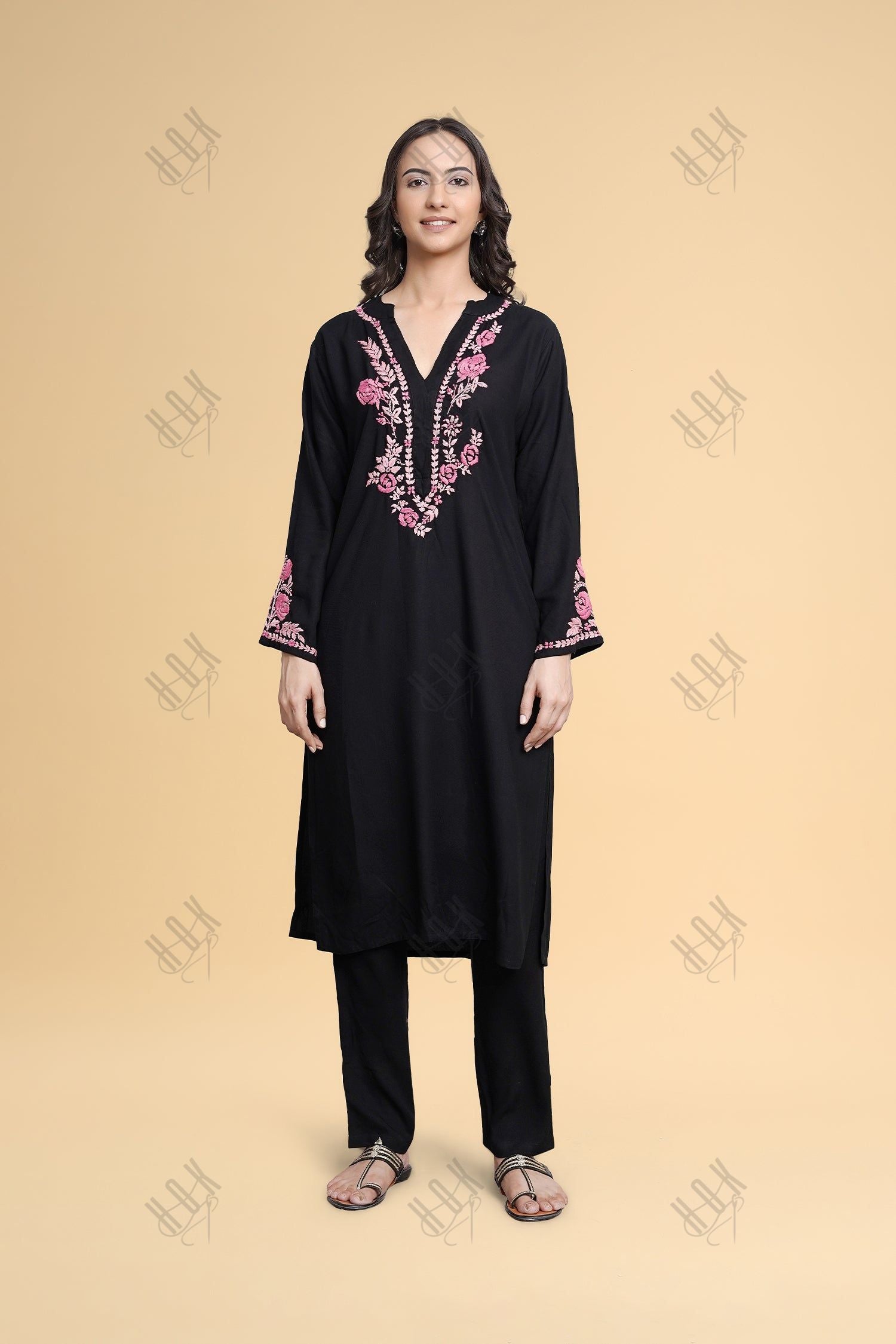 Saba Chikankari Kurta in Rayon Cotton - Black