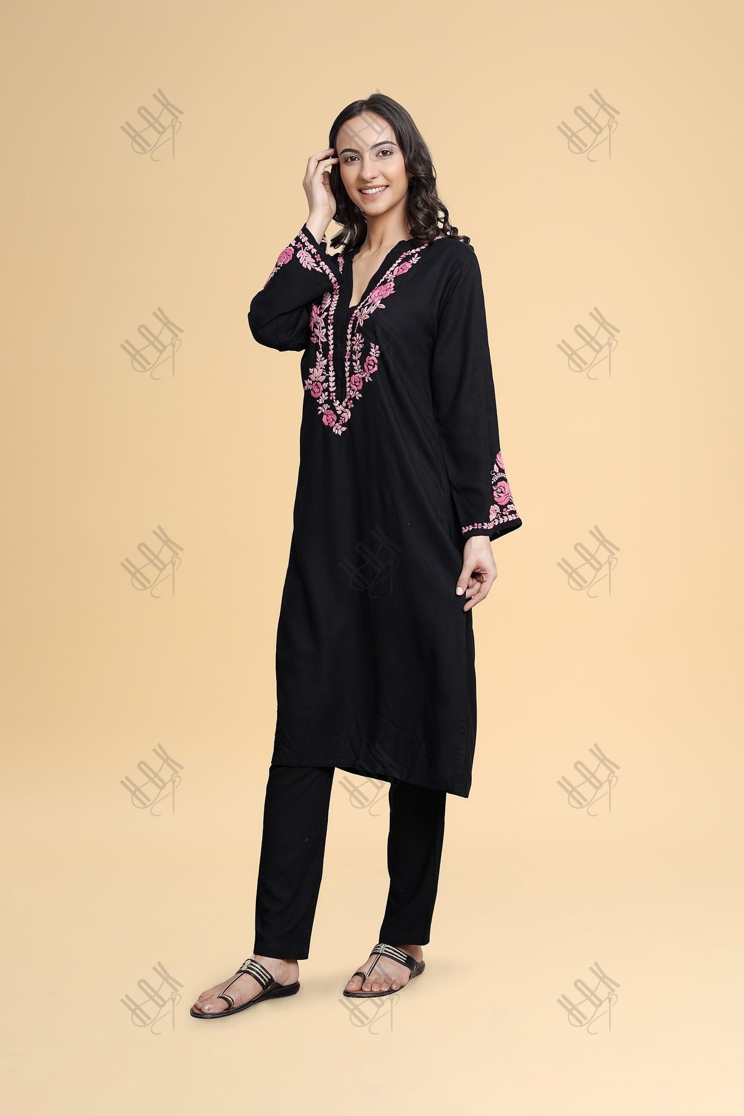 Saba Chikankari Kurta in Rayon Cotton - Black