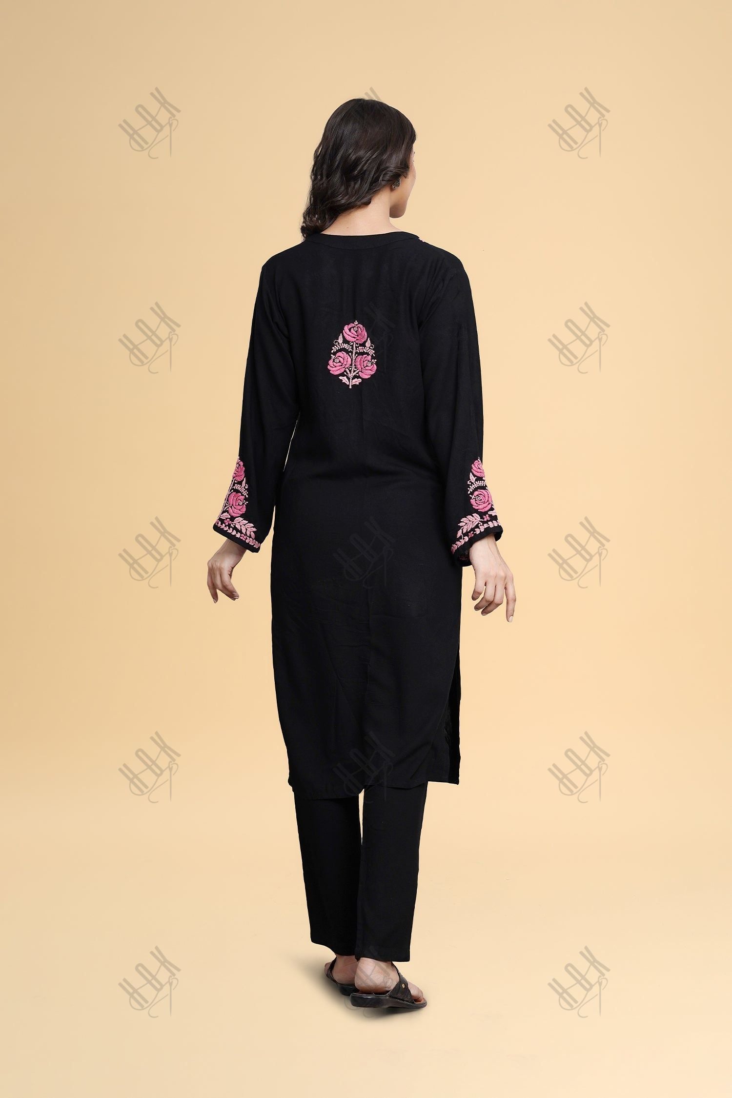 Saba Chikankari Kurta in Rayon Cotton - Black