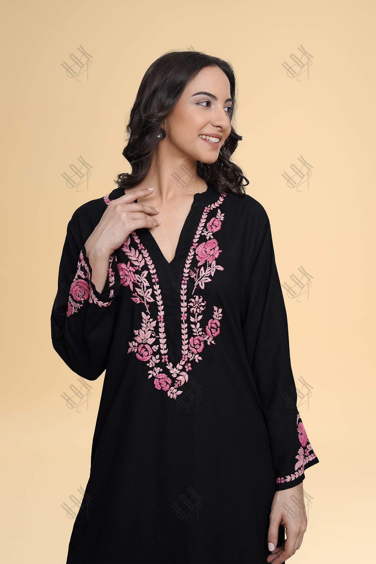 Saba Chikankari Kurta in Rayon Cotton - Black