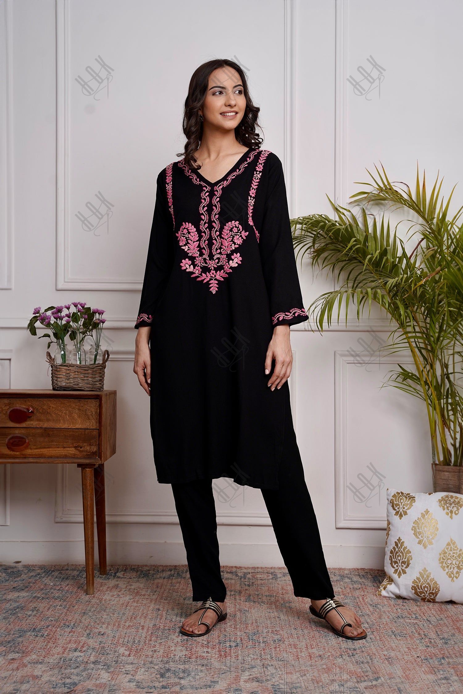 Saba Chikankari Kurta in Rayon Cotton - Black