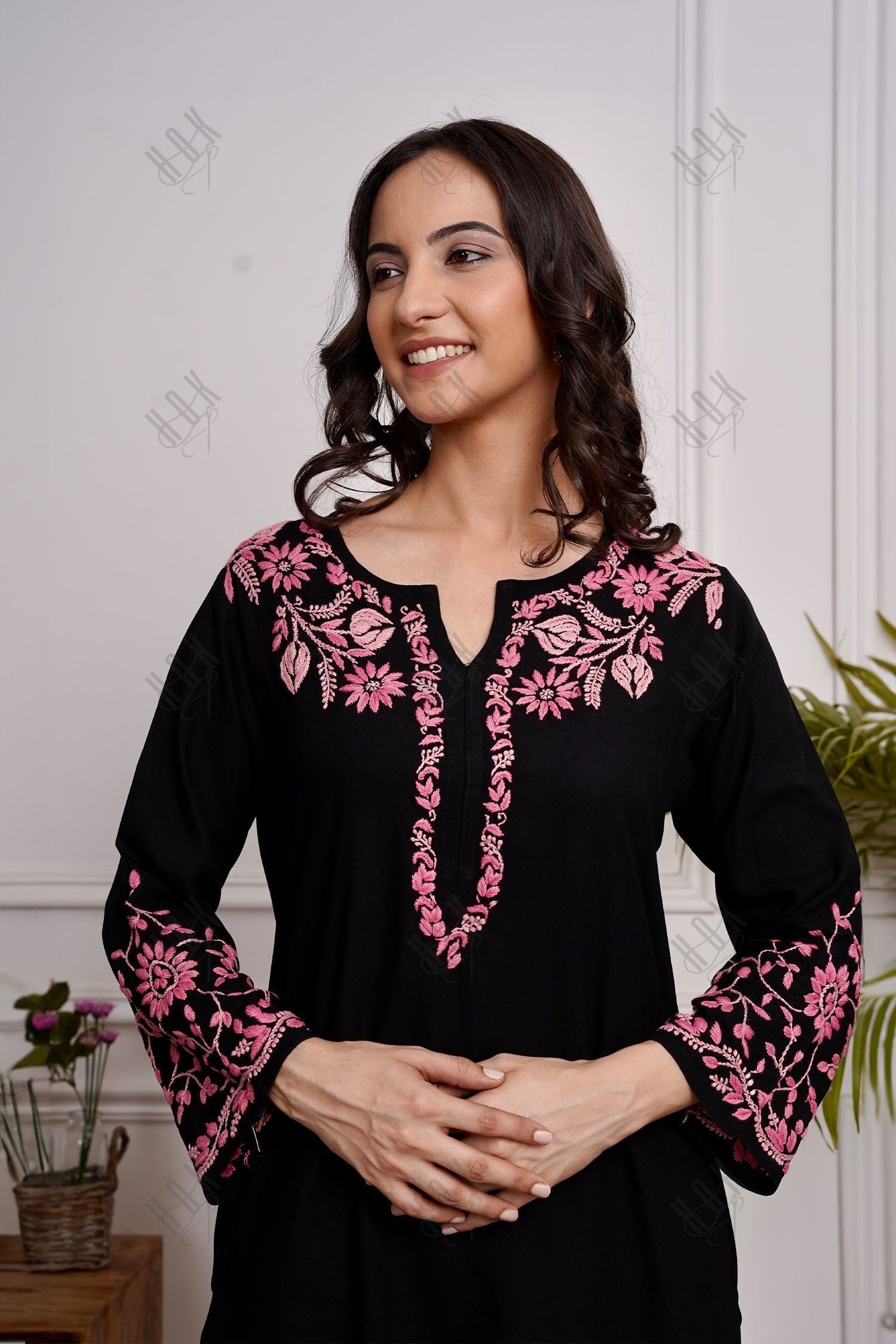 Saba Chikankari Kurta in Rayon Cotton - Black