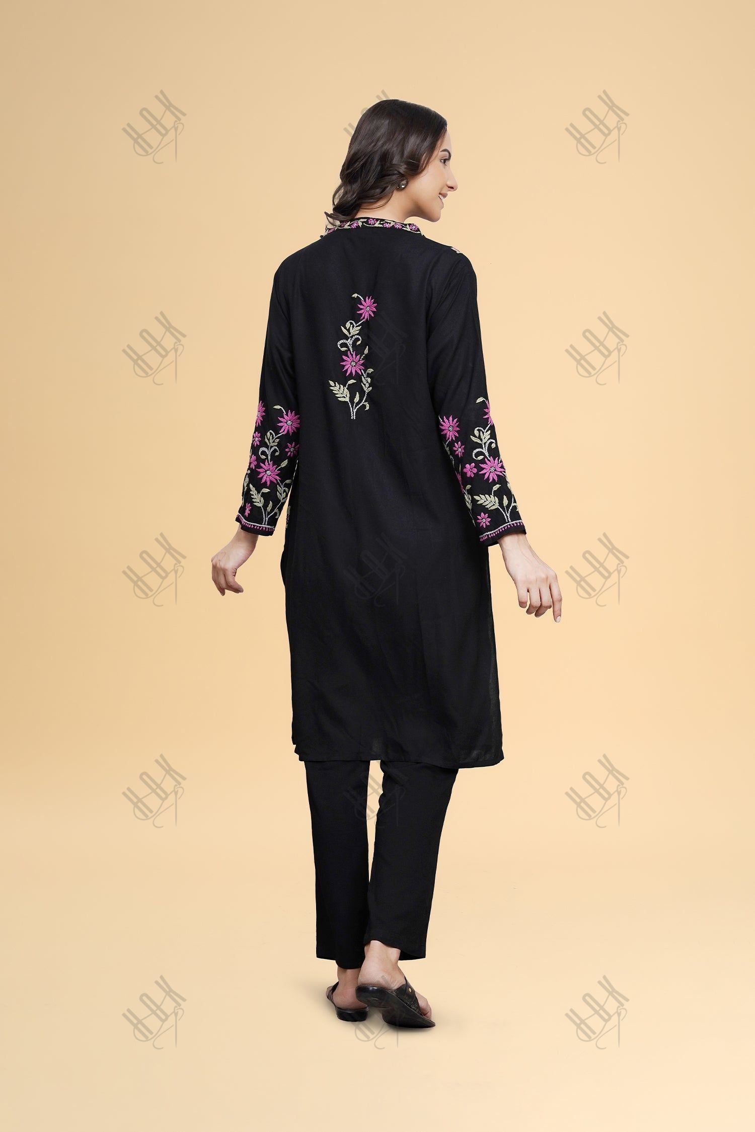 Saba Chikankari Kurta Set in Rayon Cotton - Black