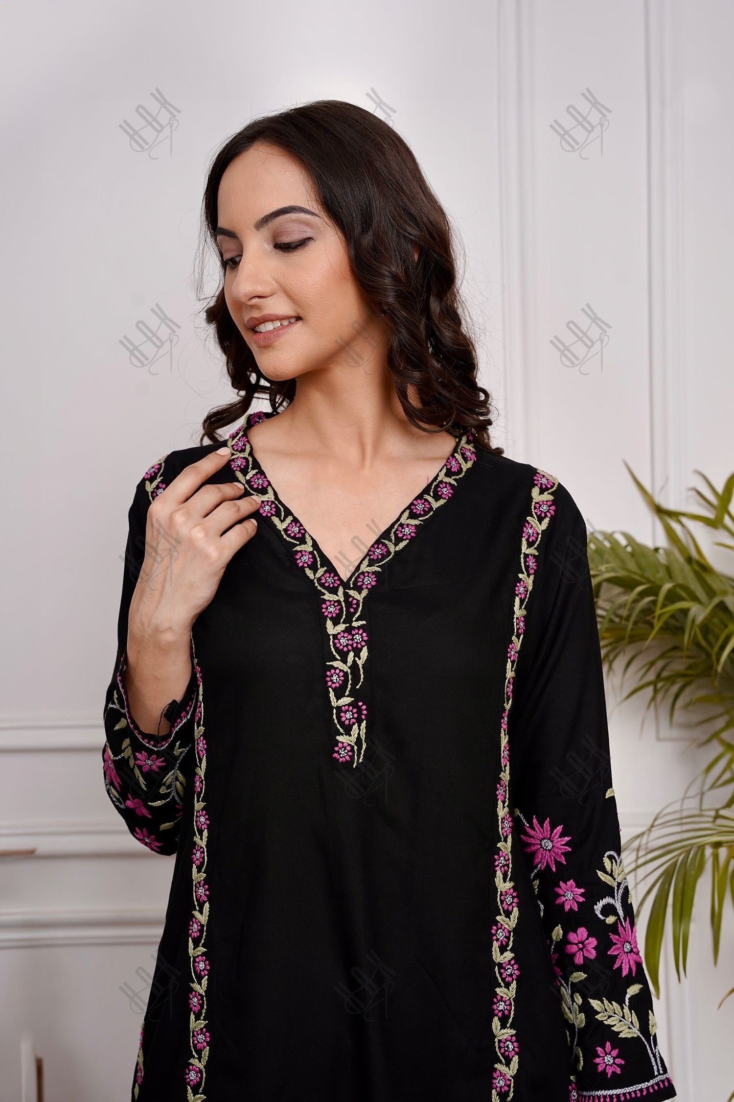 Saba Chikankari Kurta Set in Rayon Cotton - Black