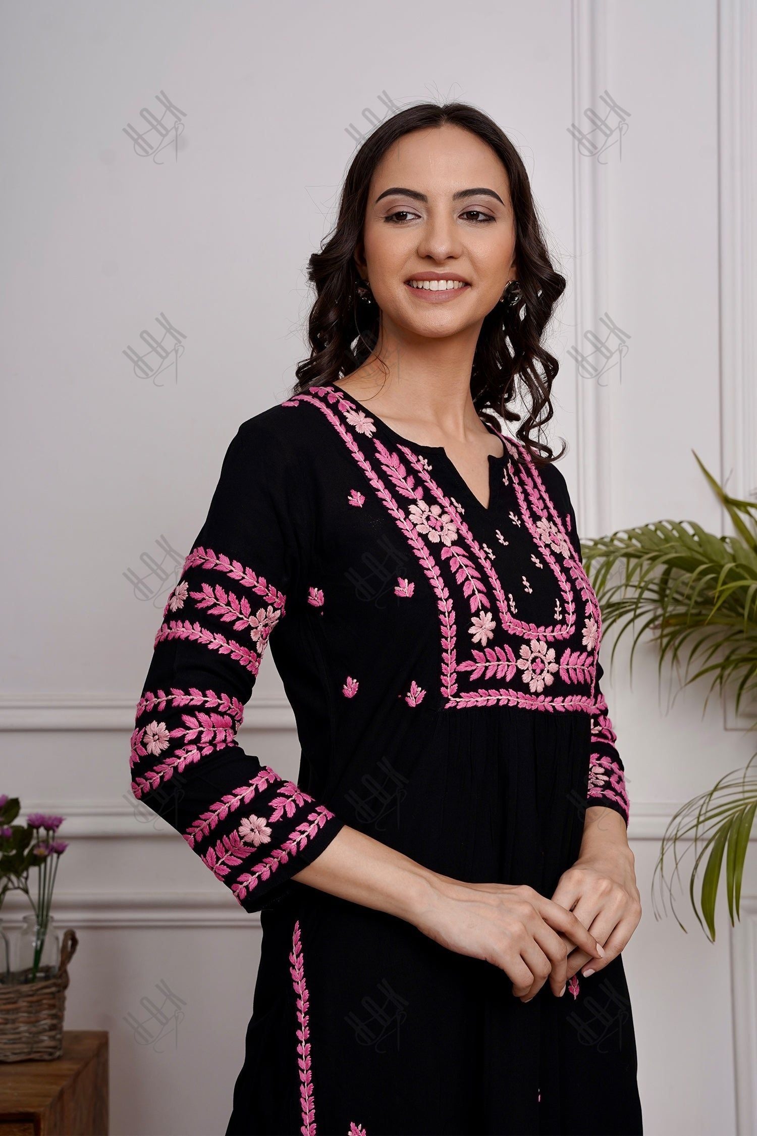 Saba Chikankari Kurta in Rayon Cotton - Black