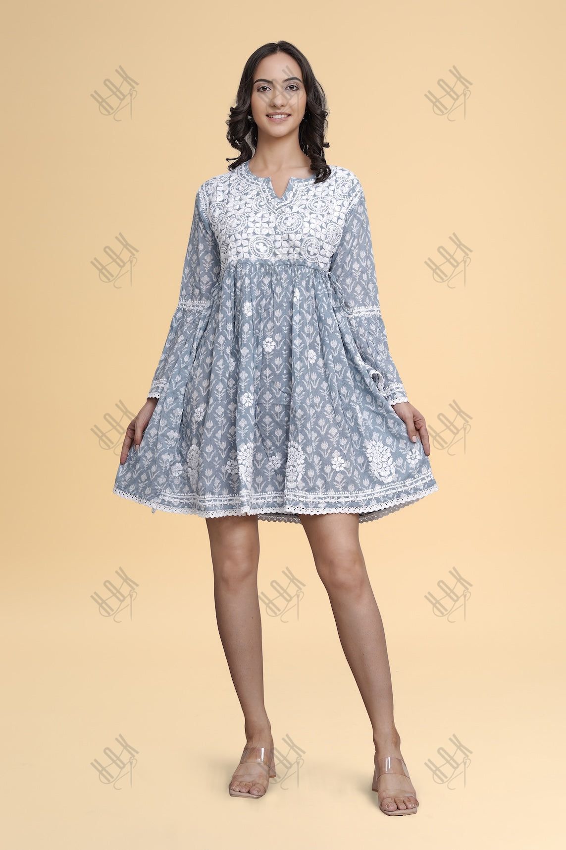 Saba Chikankari  Dress in Mul cotton -Blue