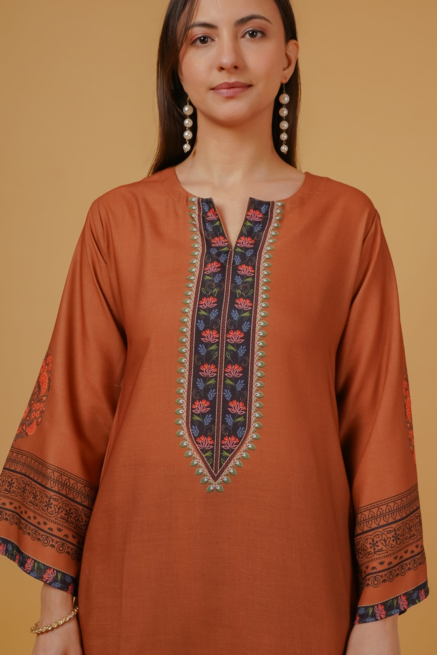 Cocoa Brown Printed  Lawn Cotton Co-ord Set