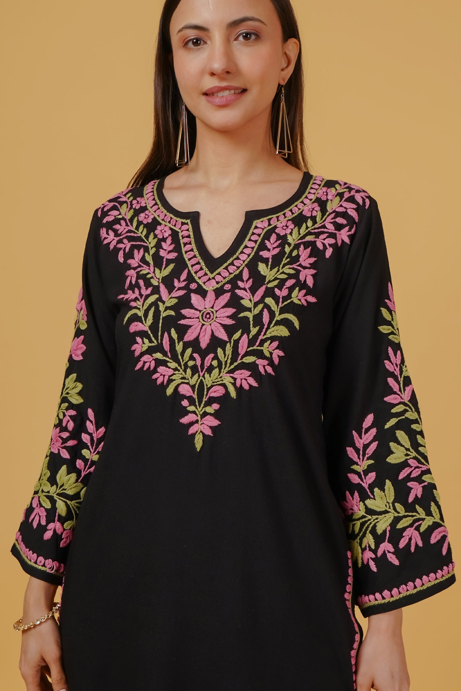 Jannat chaddha in Rayon Chikankari Embroidered Kurta In Rayon - Black