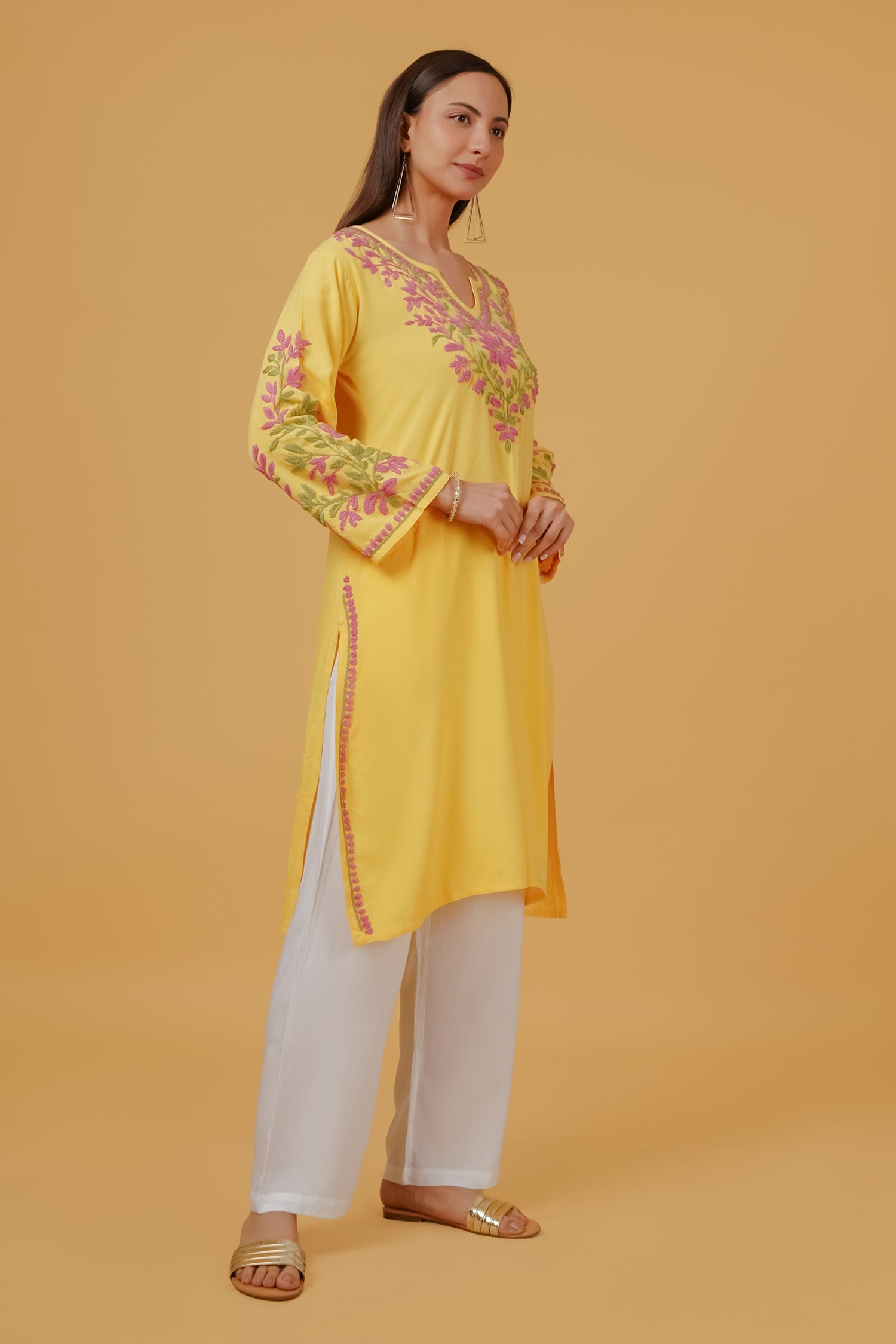 Rayon Chikankari Embroidered Kurta In Rayon - Yellow