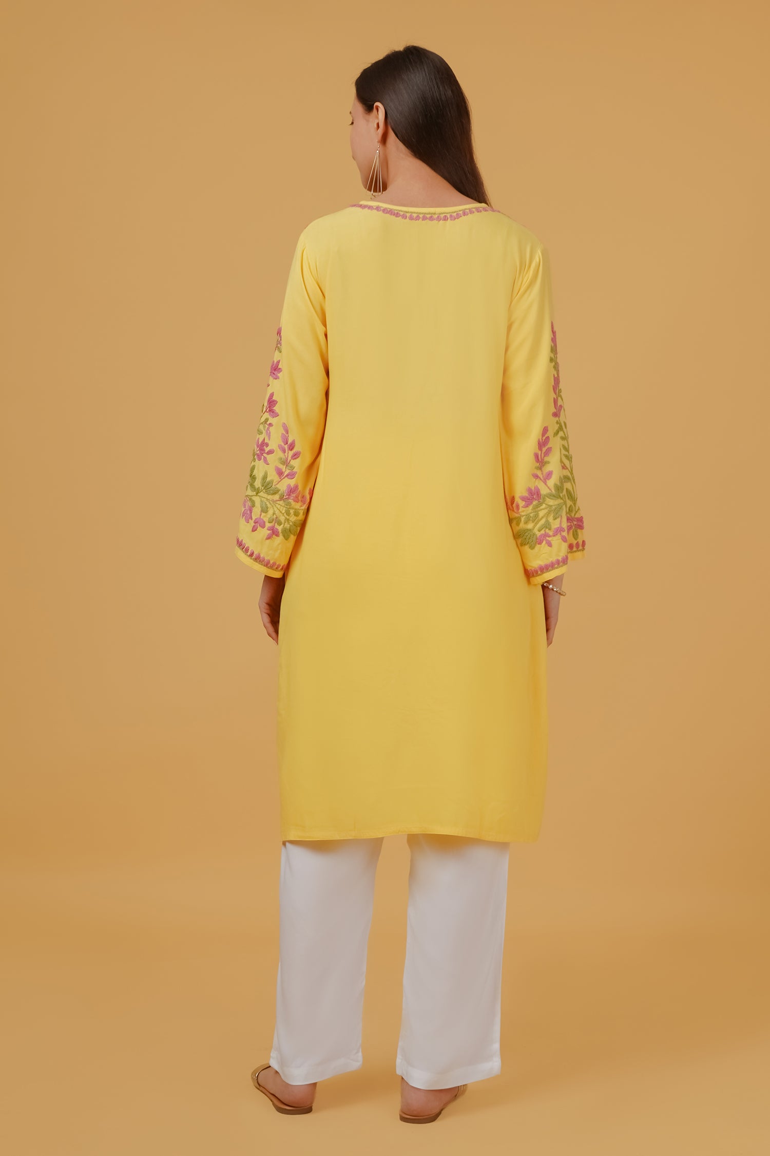 Rayon Chikankari Embroidered Kurta In Rayon - Yellow