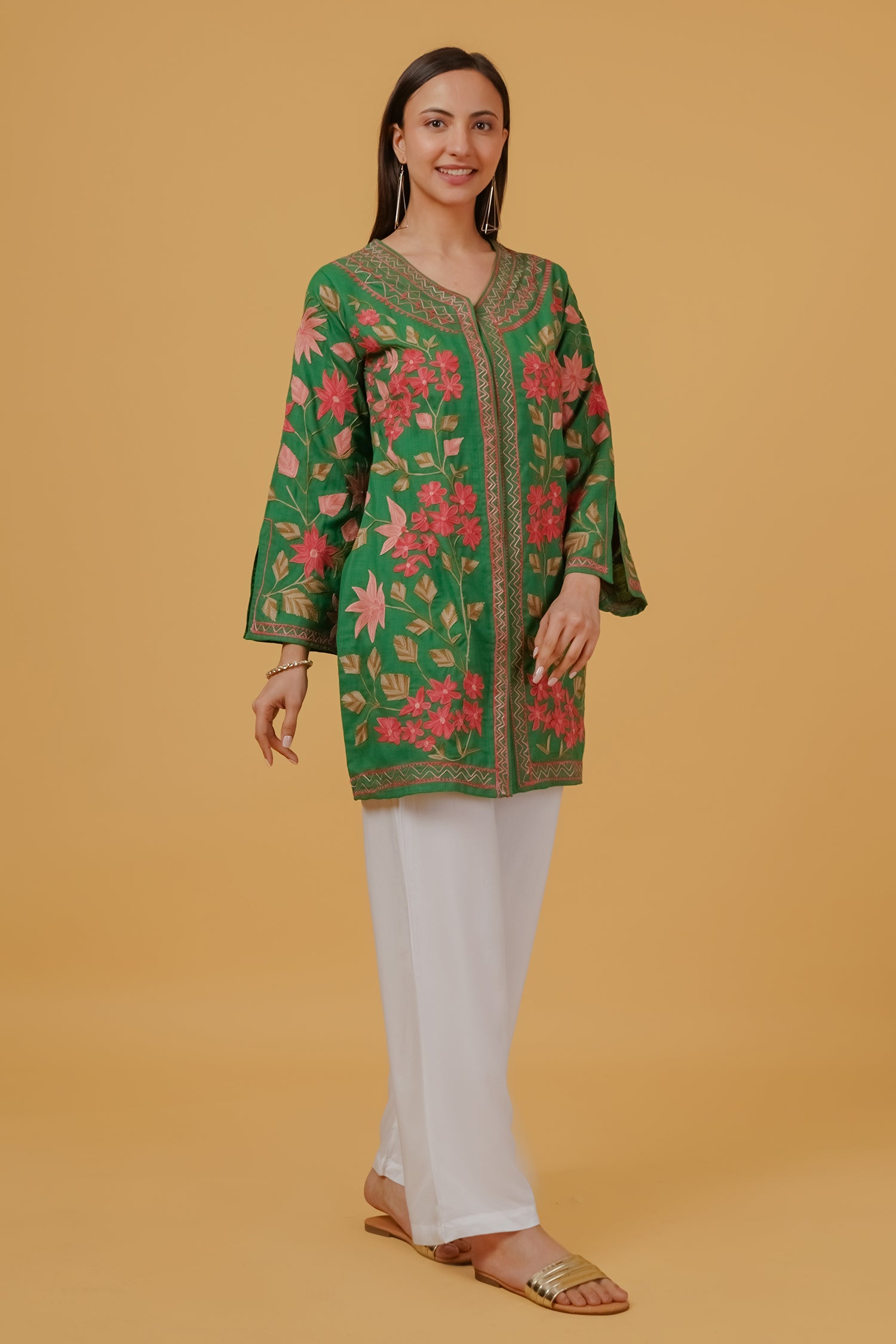 Cotton Kashmiri Aari Embroidered Jacket – Green