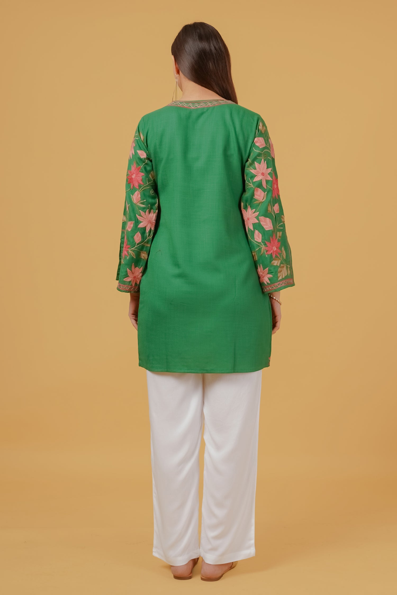 Cotton Kashmiri Aari Embroidered Jacket – Green