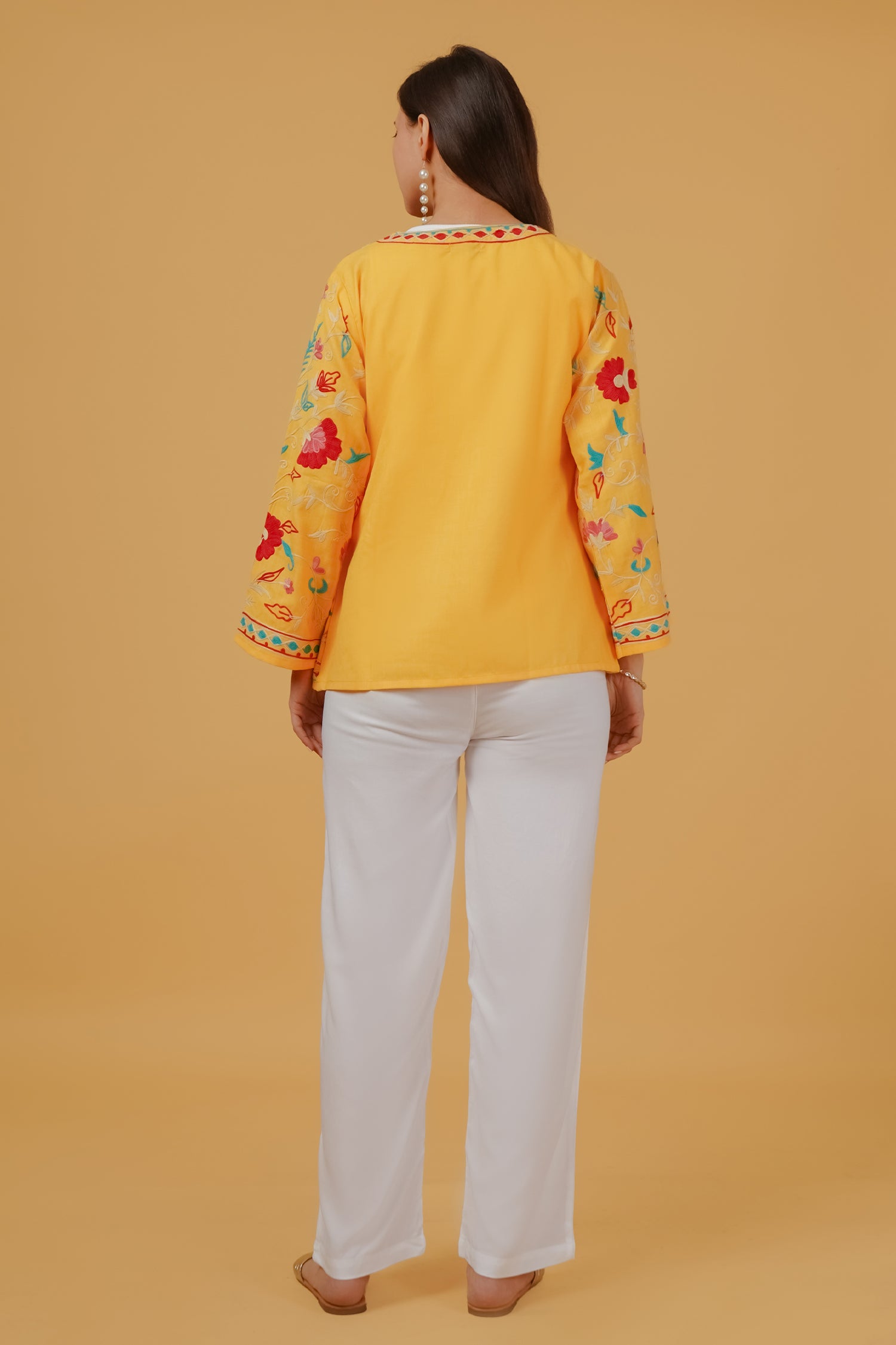 Mahak in Cotton Kashmiri Aari Embroidered Jacket – Mustard