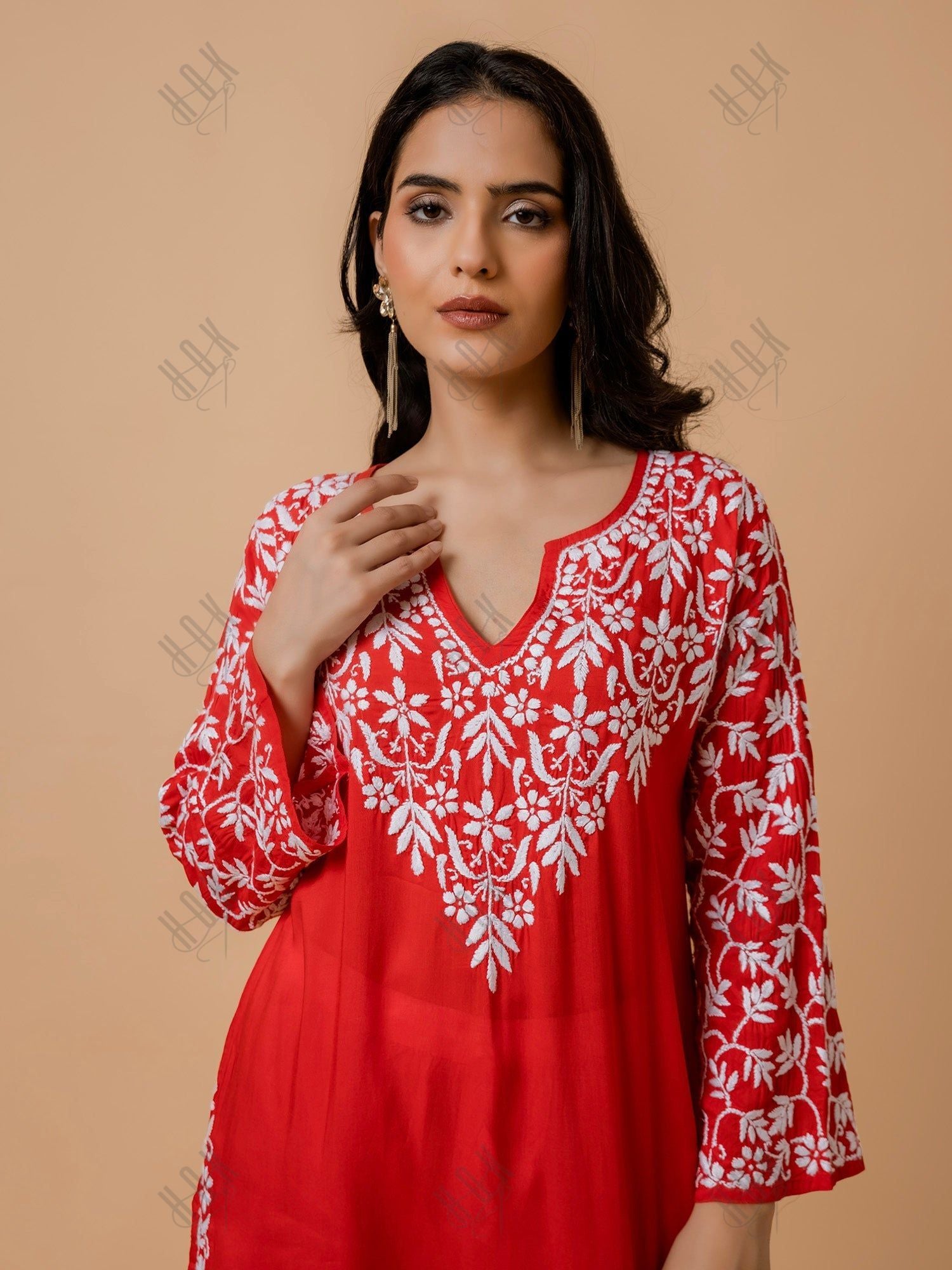 Tanu in Chikankari Radiant Red Modal Cotton Kurta