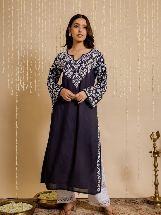 Charmie in Fizaa Chikankari Elegant Blue Modal Cotton Kurta
