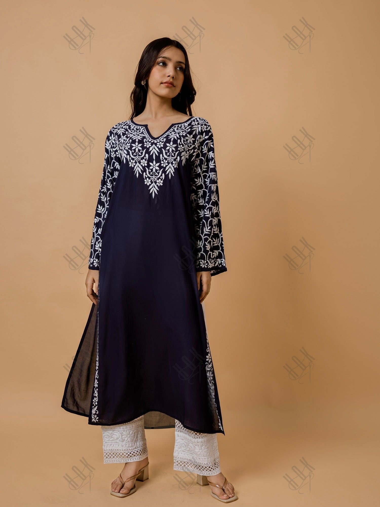 Charmie in Fizaa Chikankari Elegant Blue Modal Cotton Kurta