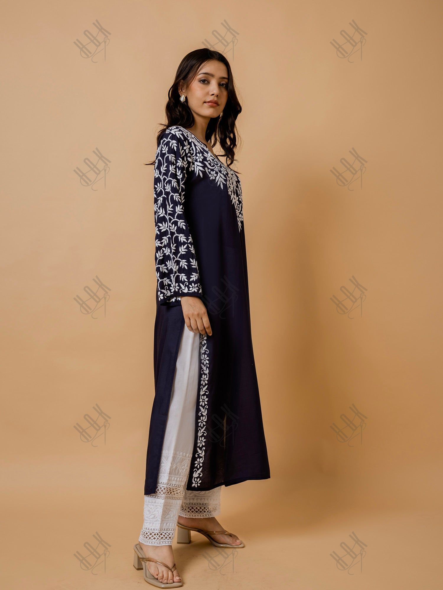 Charmie in Fizaa Chikankari Elegant Blue Modal Cotton Kurta