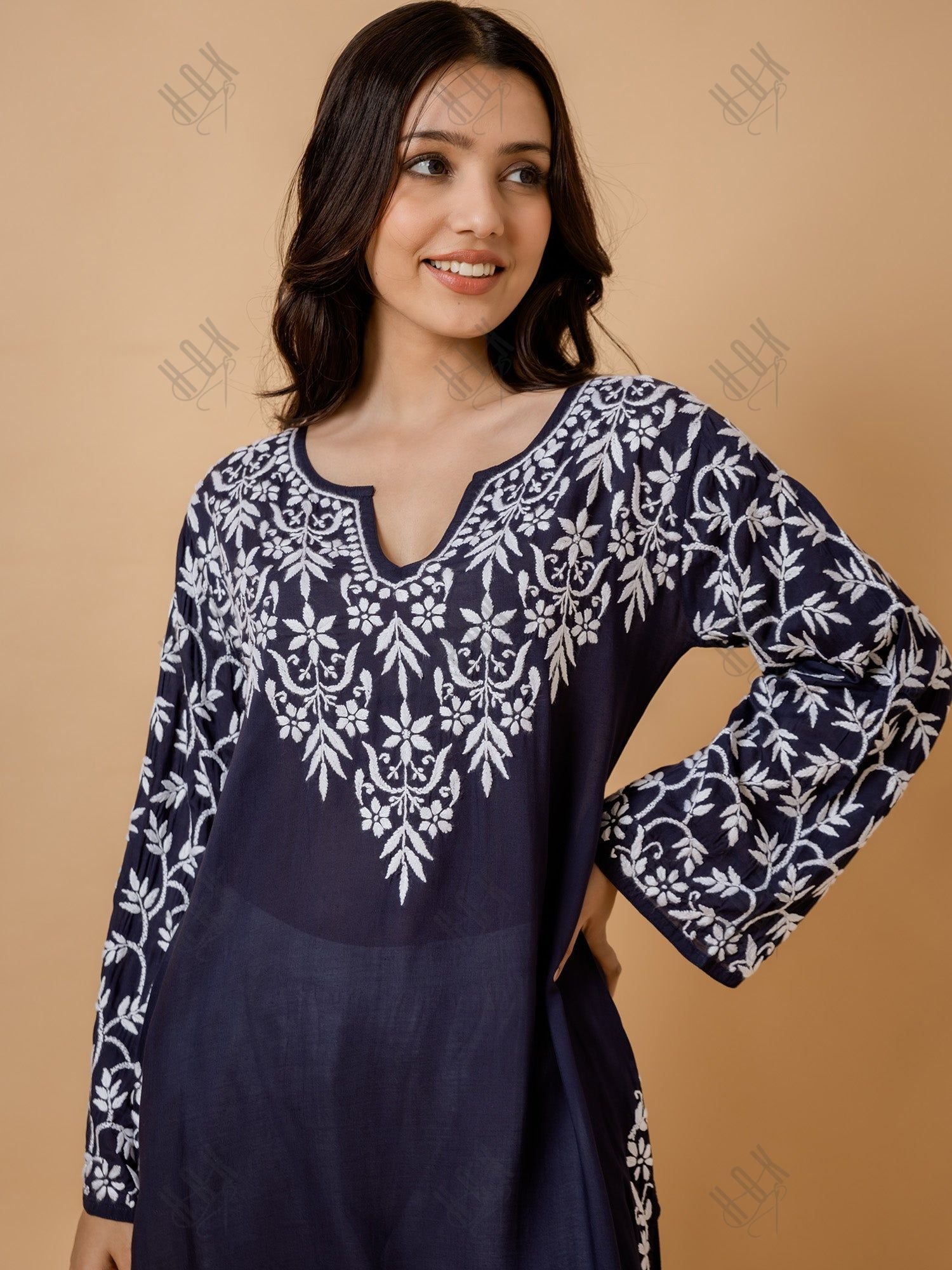 Charmie in Fizaa Chikankari Elegant Blue Modal Cotton Kurta