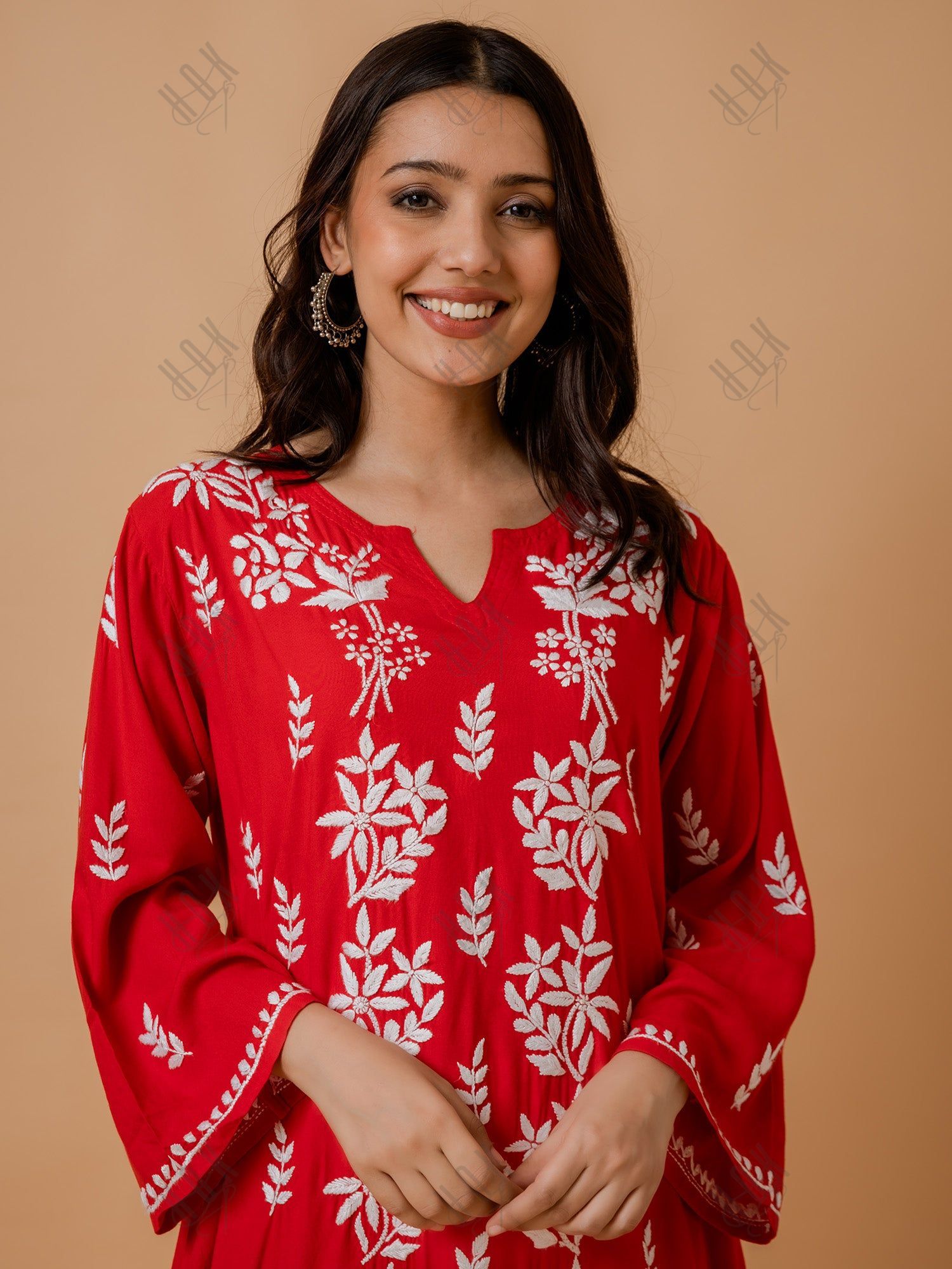 Fizaa Rayon Cotton Chikankari Kurta - Red