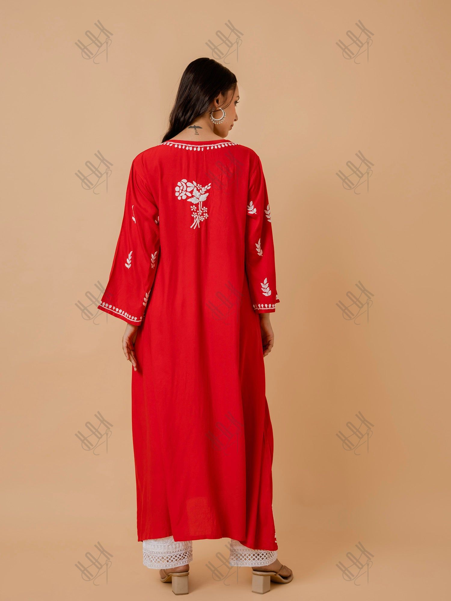 Fizaa Rayon Cotton Chikankari Kurta - Red