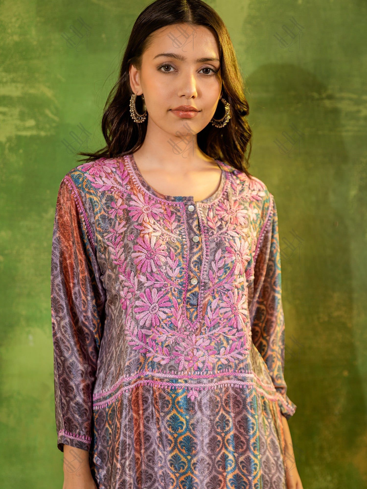 Miesha in Chikankari Polysilk Set for Women - Regal Purple