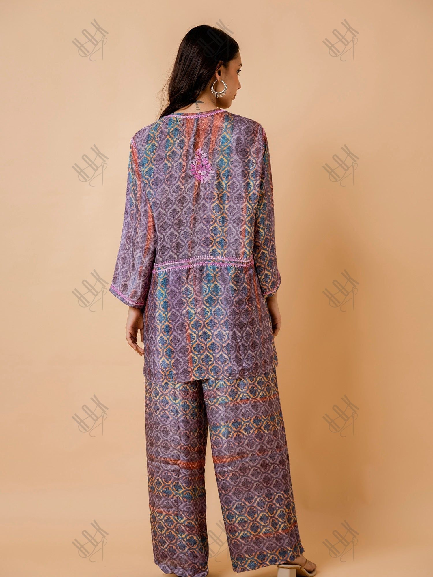 Miesha in Chikankari Polysilk Set for Women - Regal Purple