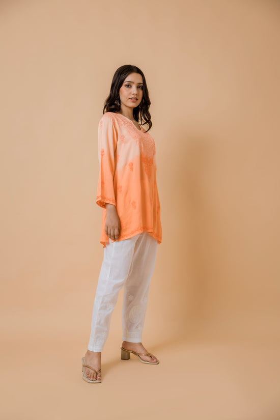 Fizaa Short Kurta in Satin Cotton for Women- Orange