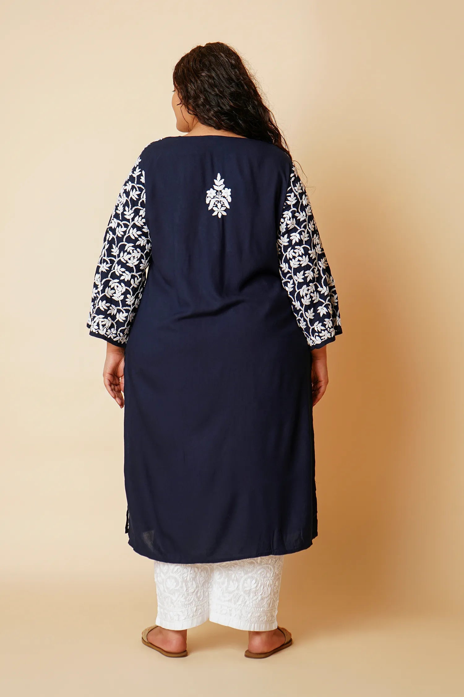 Plus Size - Fizaa Chikankari Elegant Blue Modal Cotton Kurta