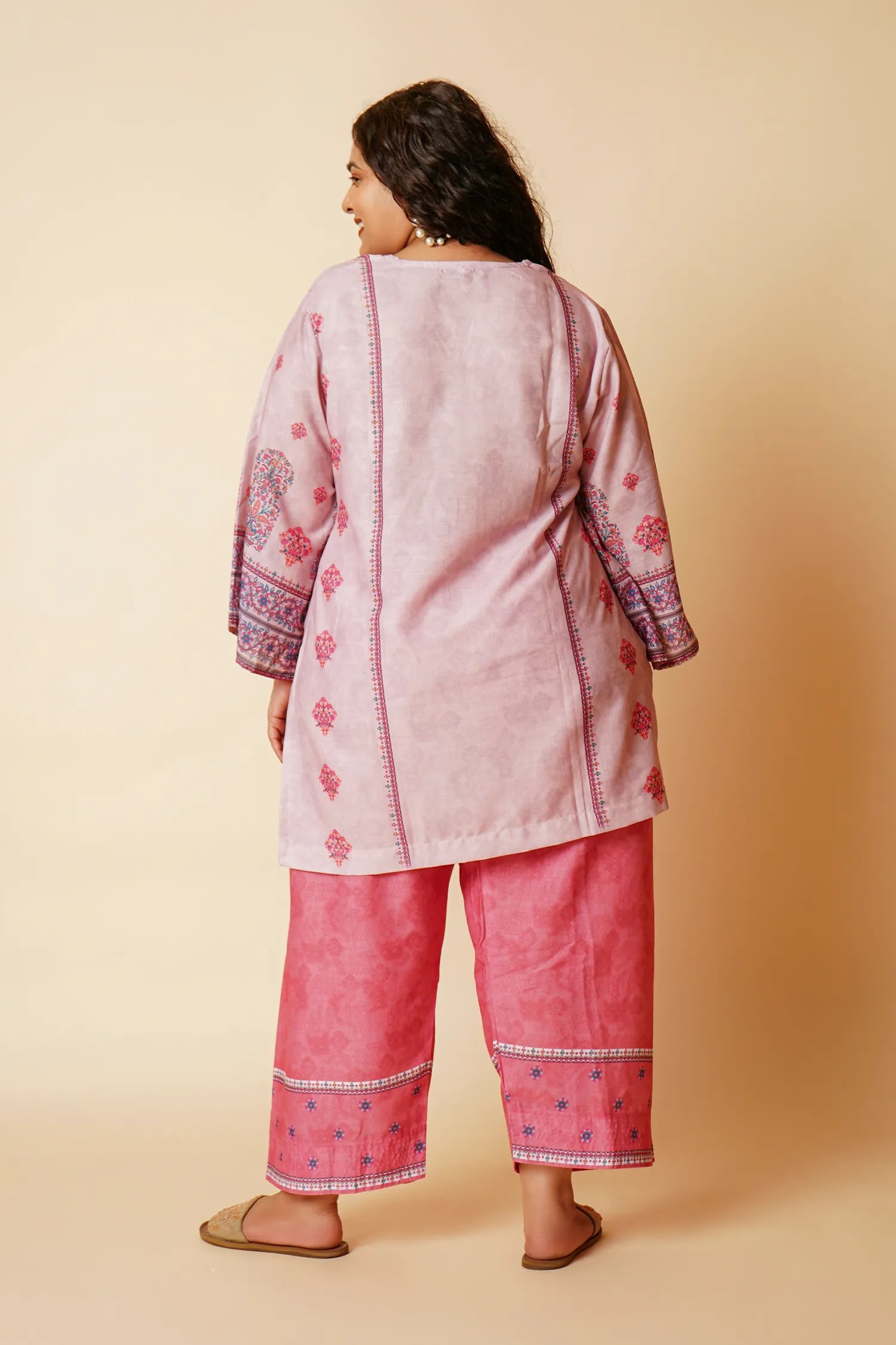 Plus Size - Lawn Cotton Printkari Co-ord Set – Blush Pink Floral with Farsi Pant