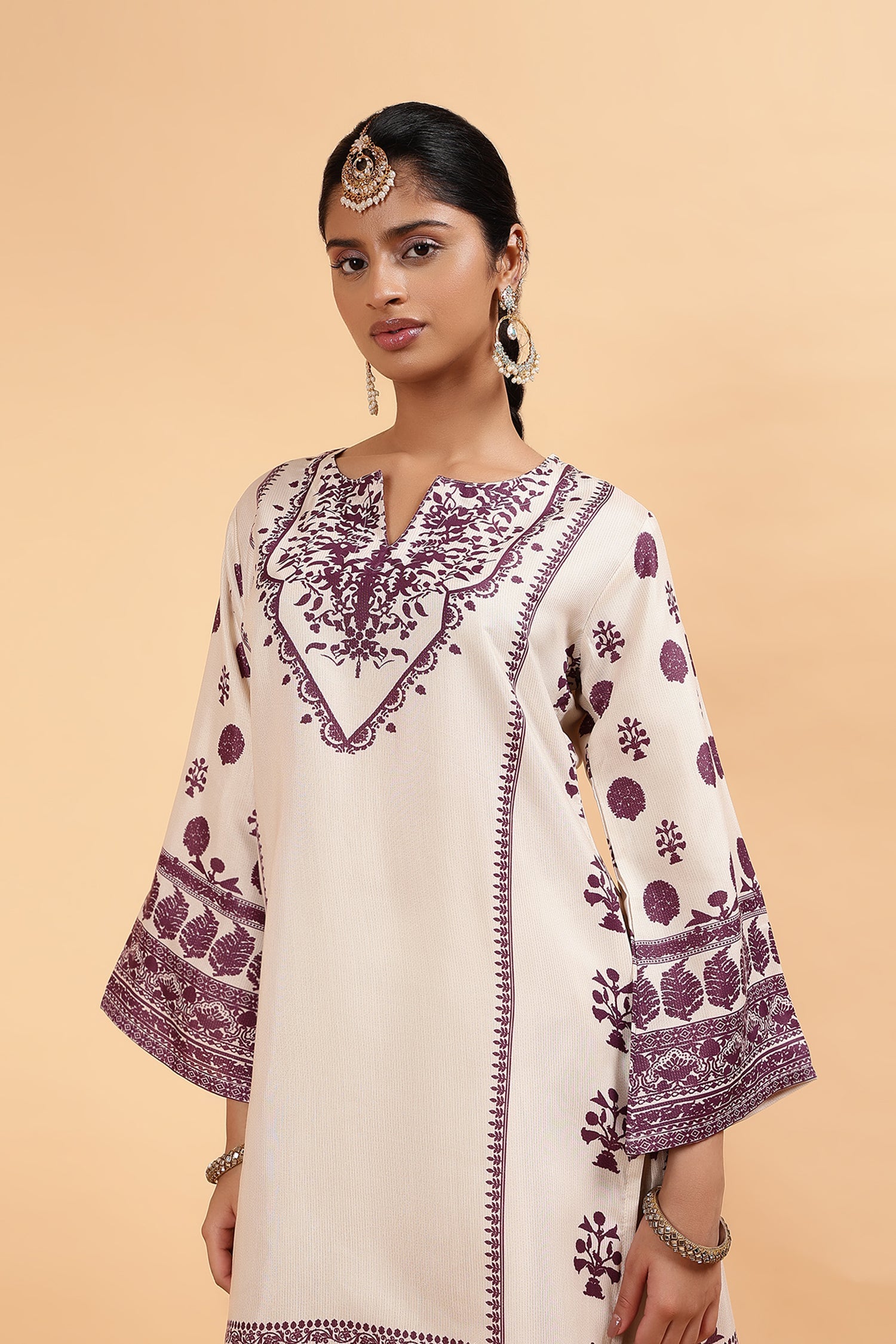 Arti in Lawn Cotton Shimmer Printed Cord Set with Farsi Bottom - Ivory