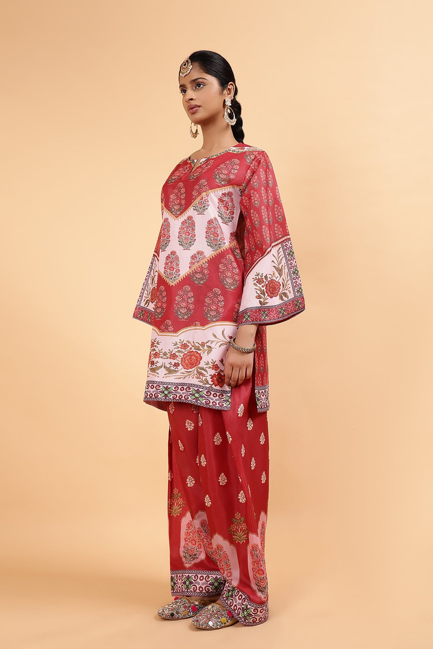 Lawn Cotton Shimmer Printed Cord Set with Traditional Buta Print - Rust & Cream