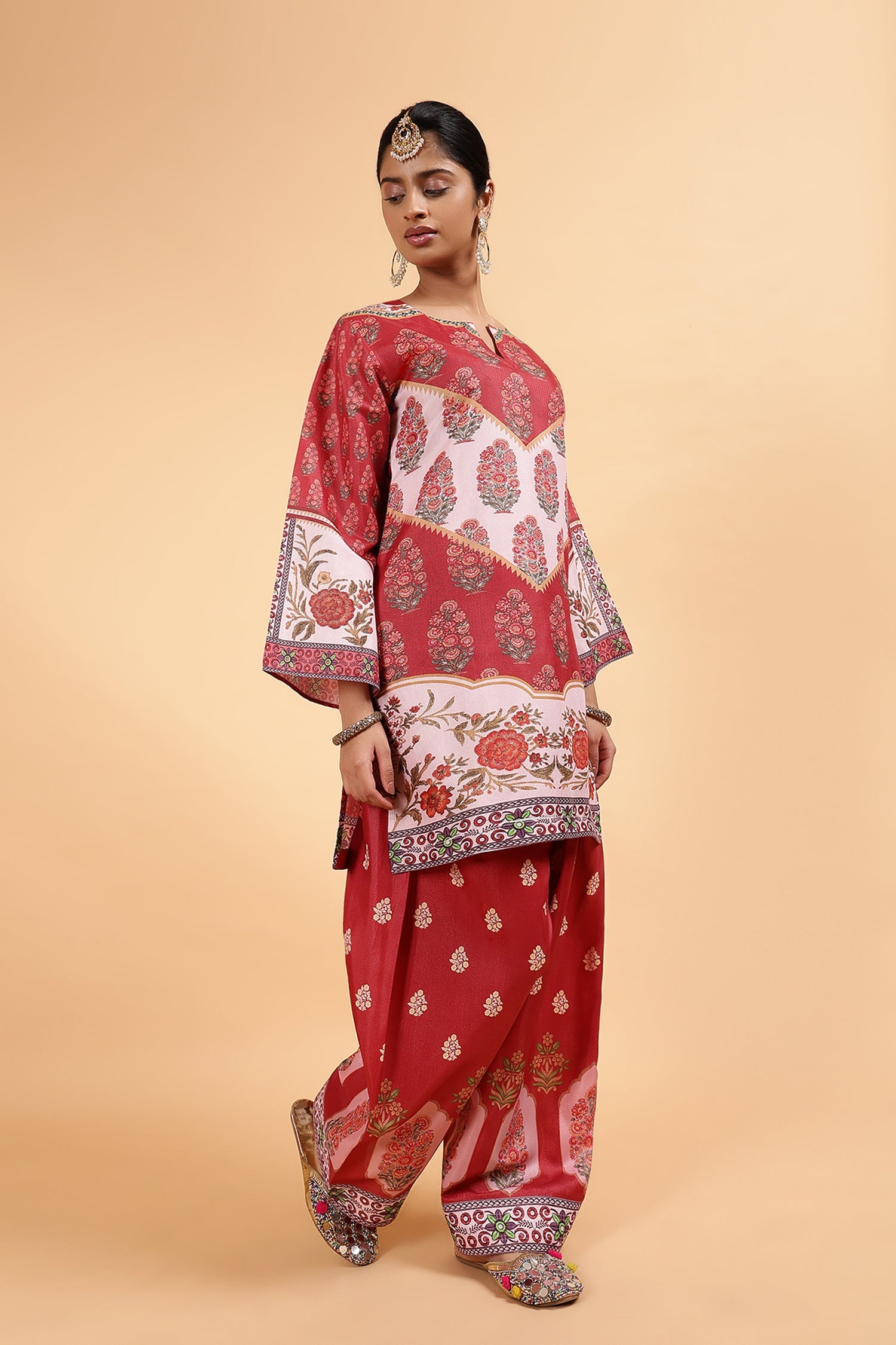 Lawn Cotton Shimmer Printed Cord Set with Traditional Buta Print - Rust & Cream