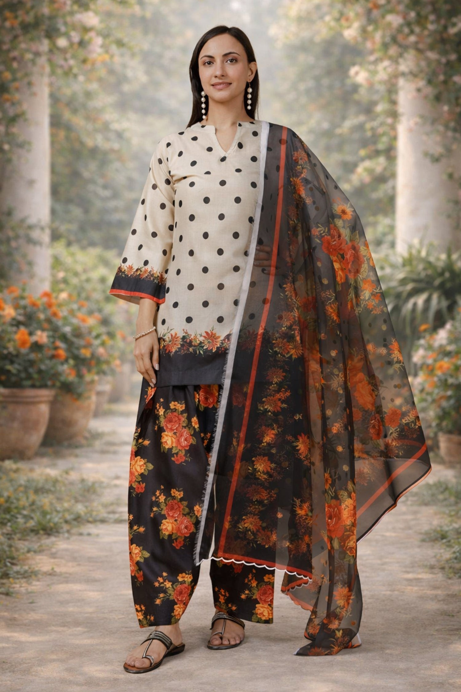 Printed Organza Dupatta - Ivory