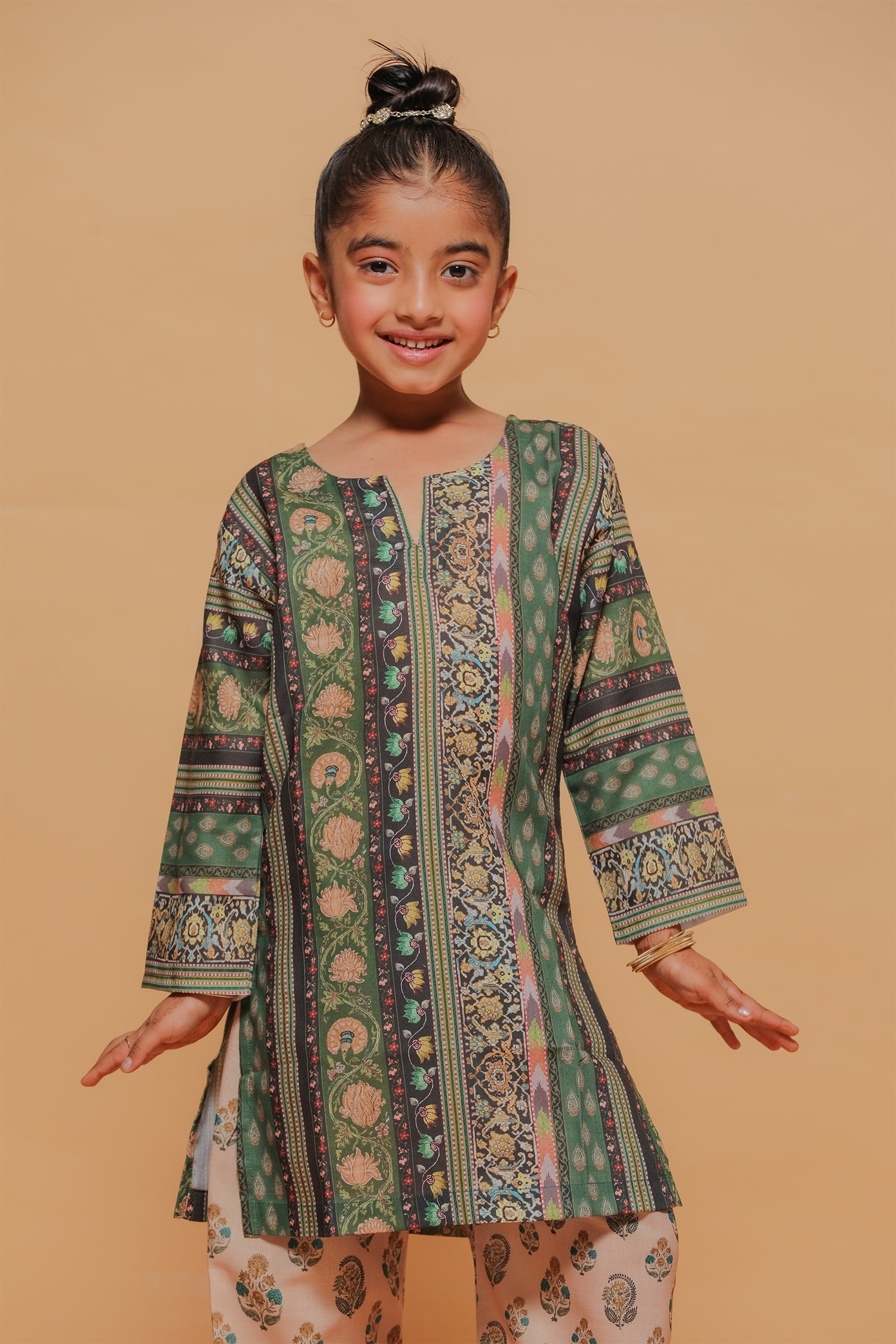 Kids Green Printed Lawn Cotton Co-ord Set