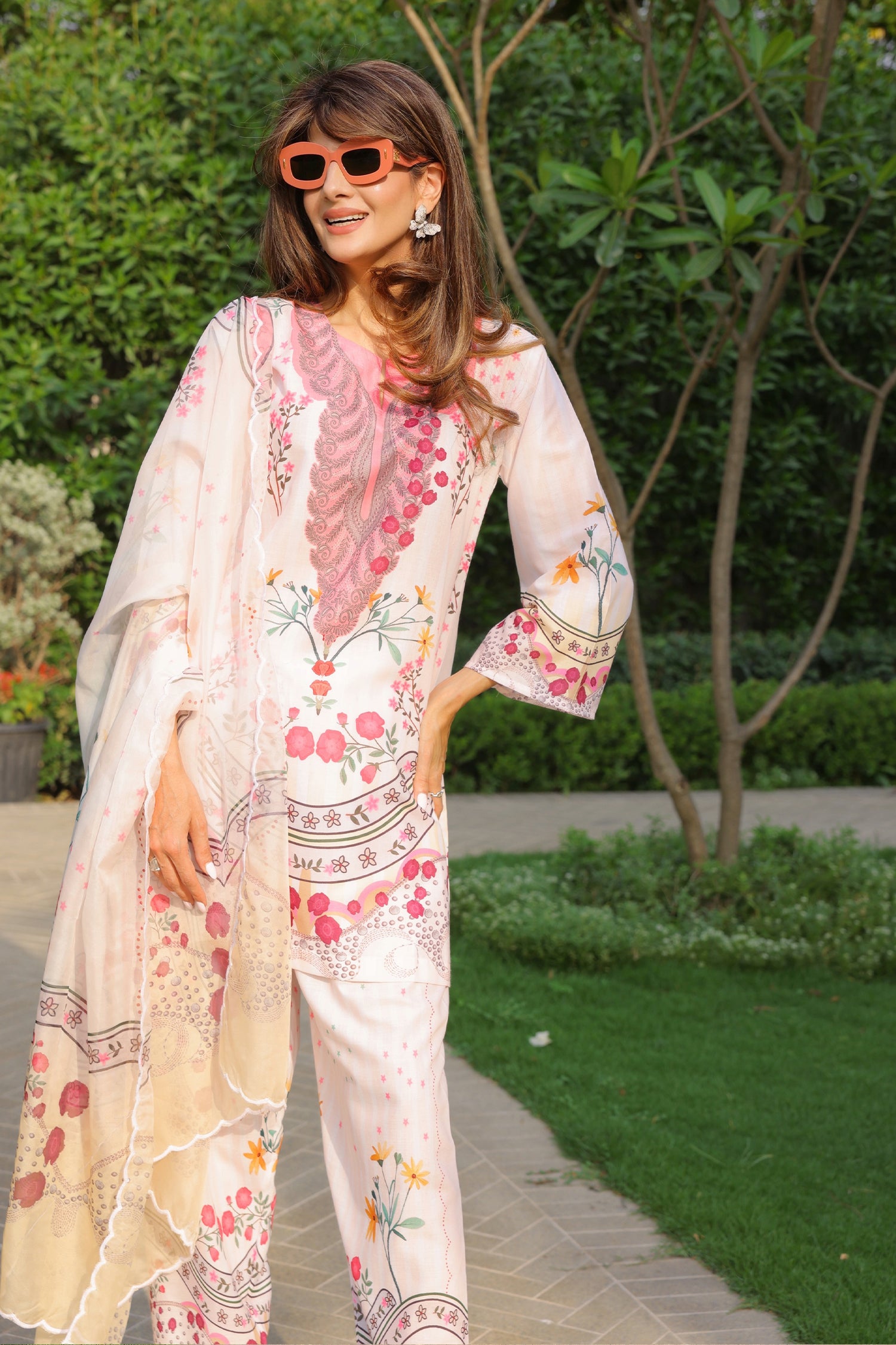 Neha x Ivory Floral Printed Lawn Cotton Kurta Set with Straight Pants