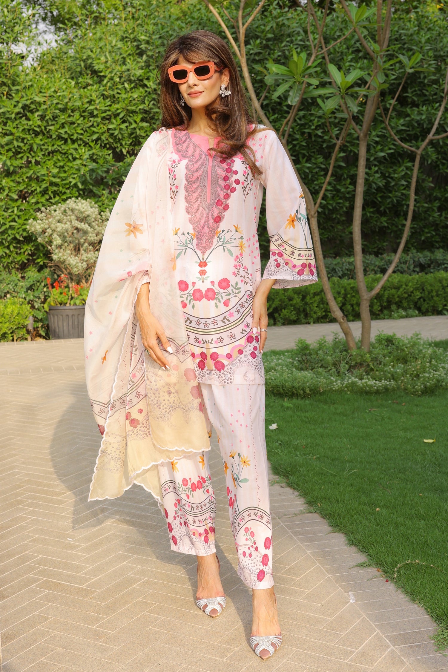 Neha x Ivory Floral Printed Lawn Cotton Kurta Set with Straight Pants