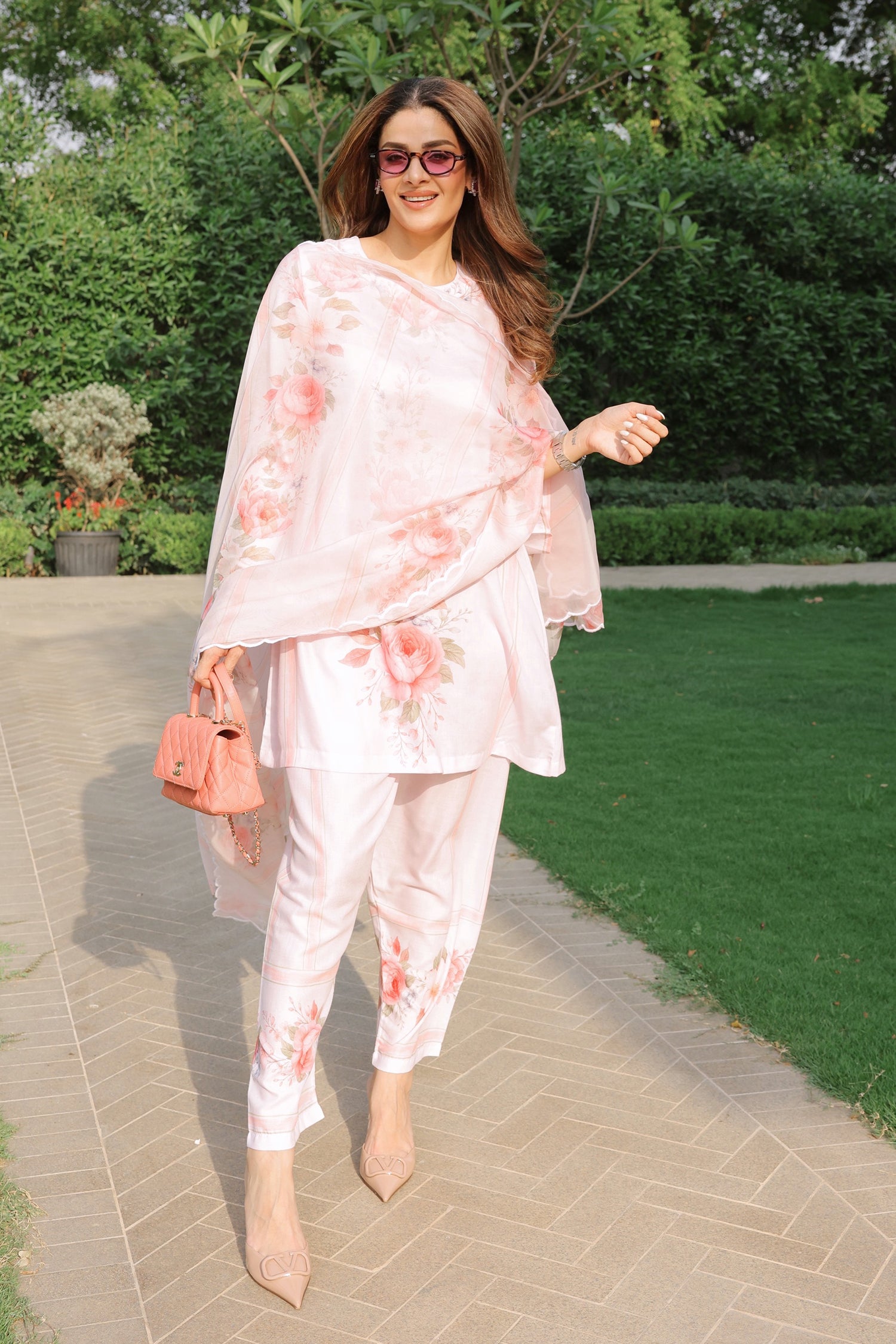 Priyanka x HOK in Blush Pink Floral Printed Lawn Cotton Kurta Set with Straight Pants
