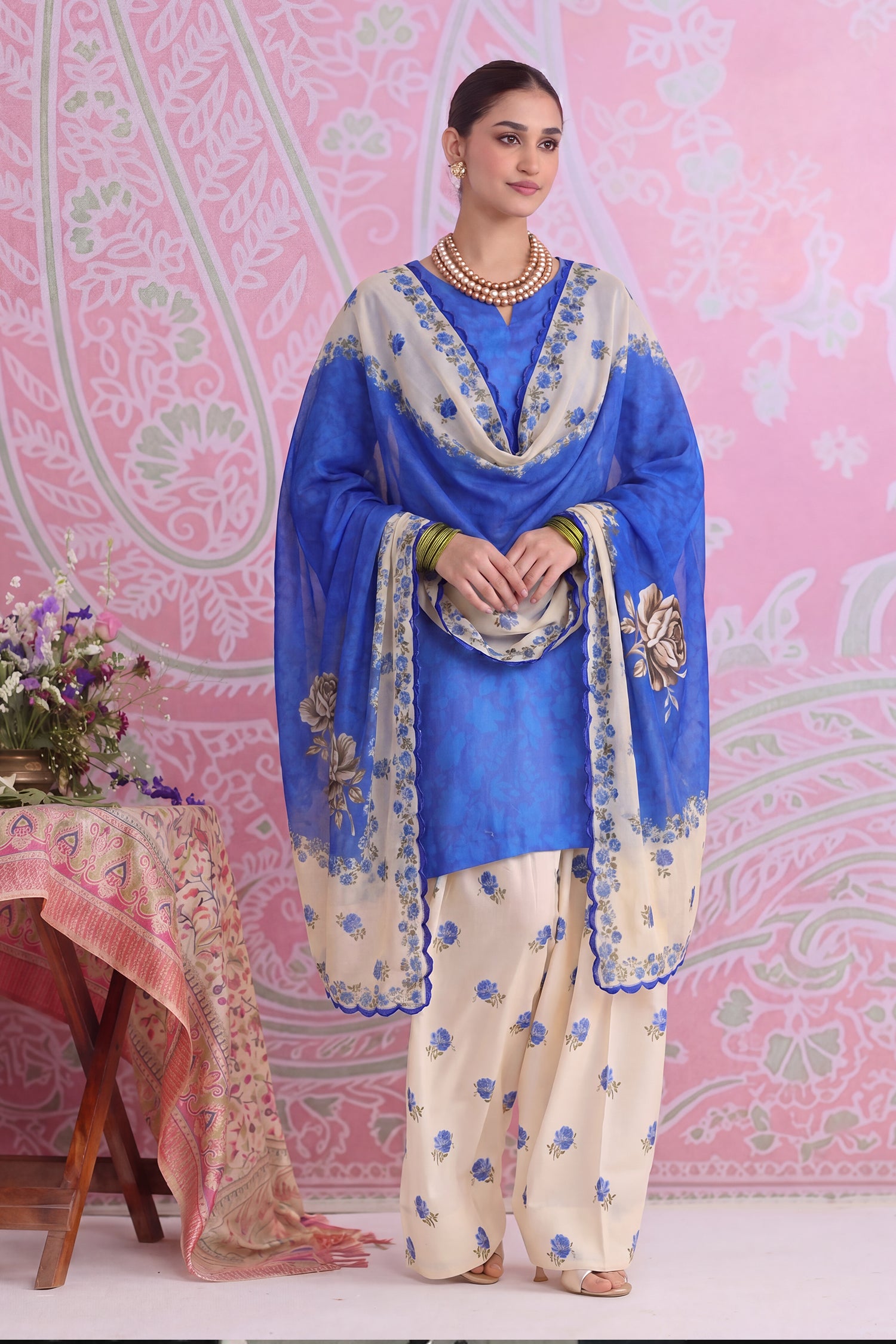 Printed Organza Dupatta in Blue