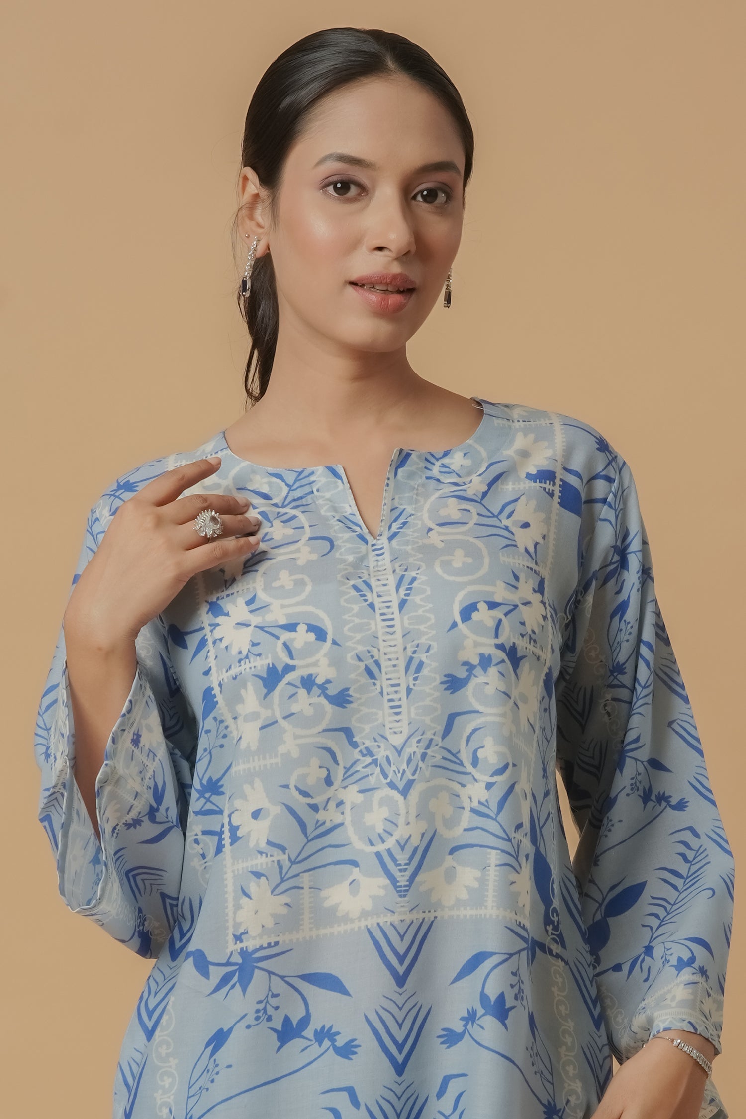 Lawn Cotton Printkari Co-ord Set – Sky Blue With Straight pant