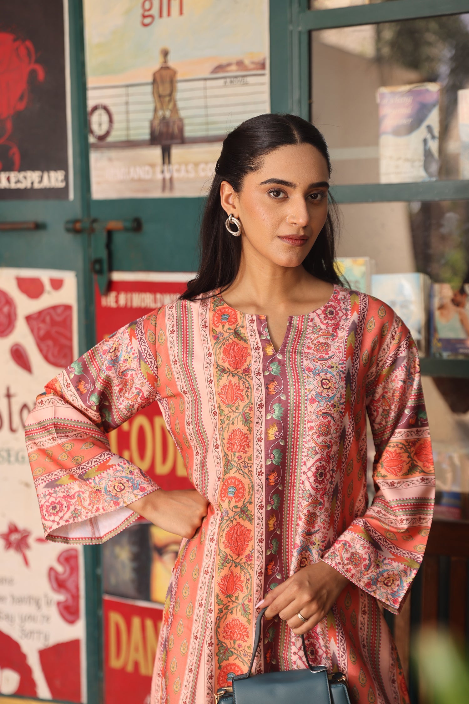 Pashmina Printkari Coord Set with Farsi Bottoms – Rust Orange