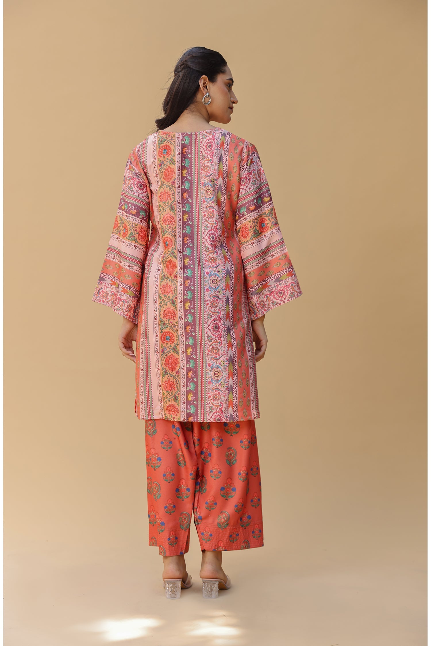 Pashmina Printkari Coord Set with Farsi Bottoms – Rust Orange