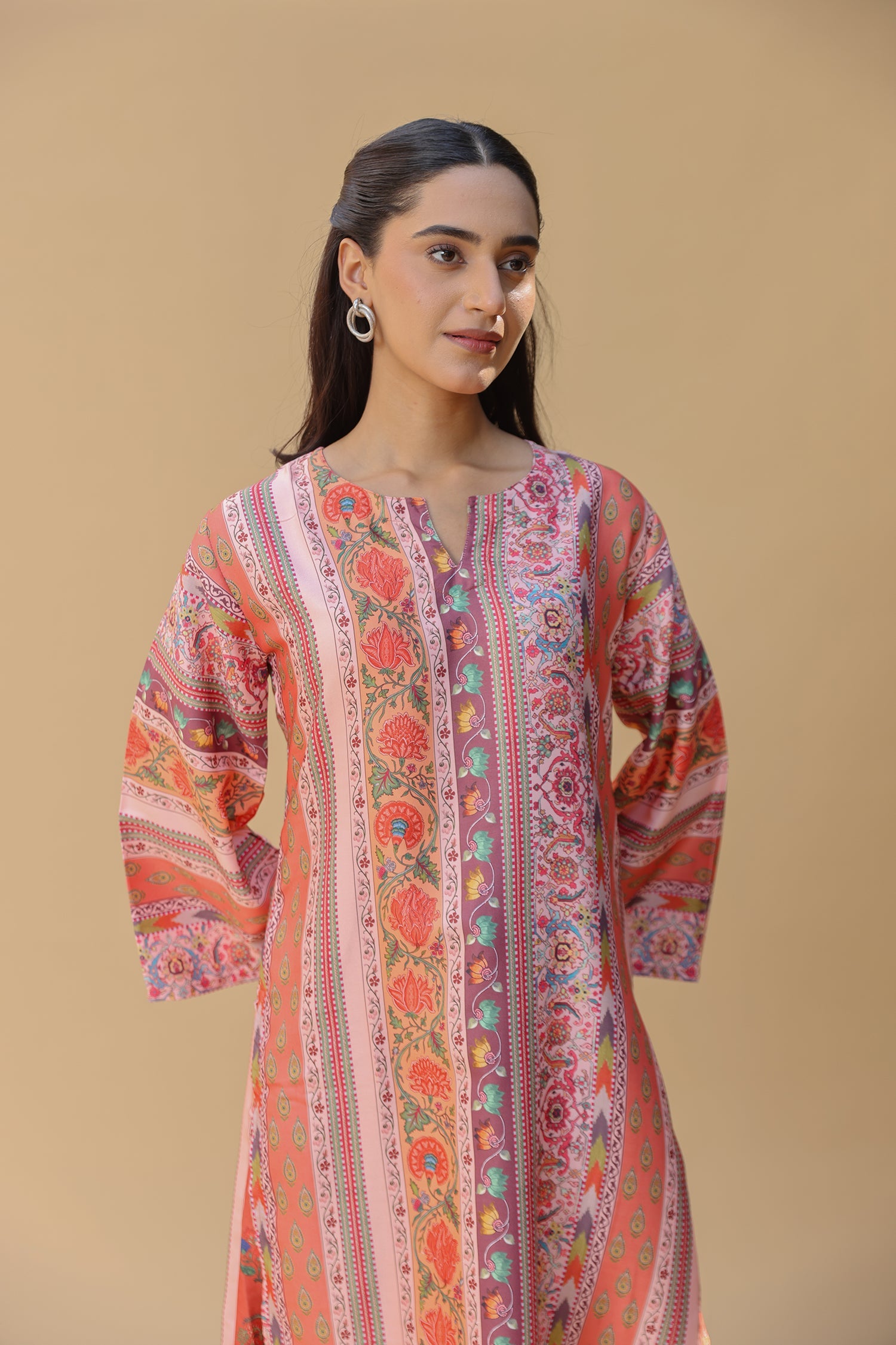 Pashmina Printkari Coord Set with Farsi Bottoms – Rust Orange