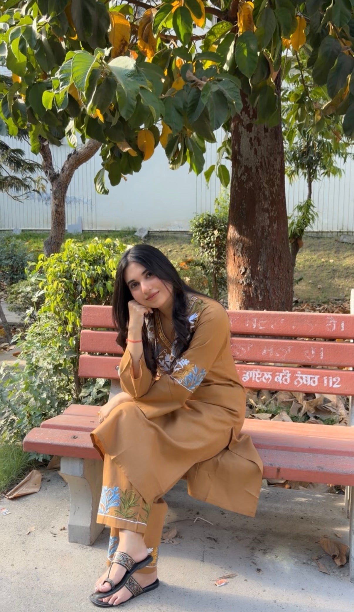 Kajal In Cotton Kashmiri Aari  Kurta Set - Brown